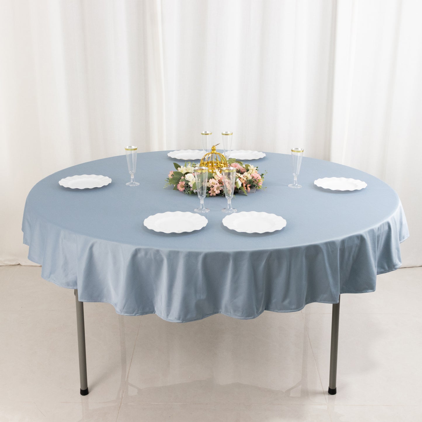 70" Dusty Blue Premium Scuba Wrinkle Free Round Tablecloth, Scuba Polyester Tablecloth