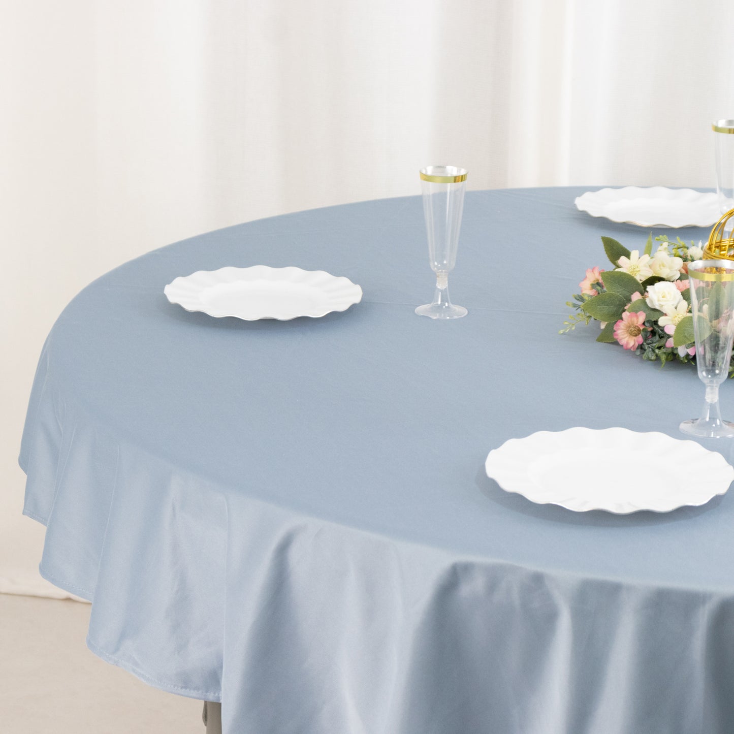 70" Dusty Blue Premium Scuba Wrinkle Free Round Tablecloth, Scuba Polyester Tablecloth