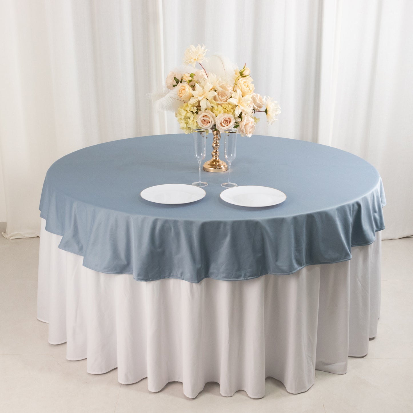 70" Dusty Blue Premium Scuba Wrinkle Free Round Tablecloth, Scuba Polyester Tablecloth