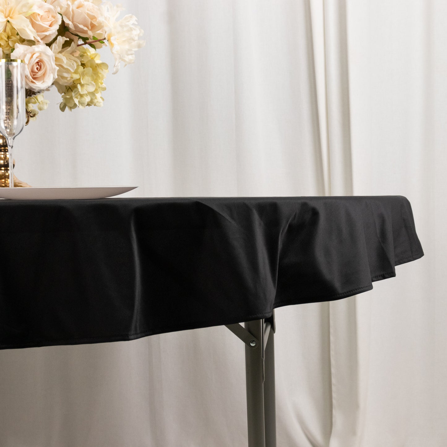 70" Black Premium Scuba Wrinkle Free Round Tablecloth, Scuba Polyester Tablecloth