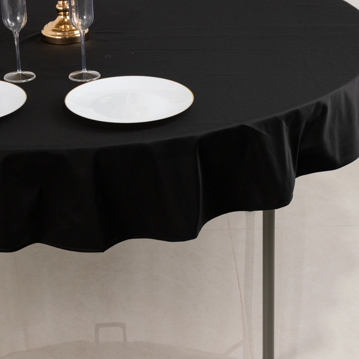 70" Black Premium Scuba Wrinkle Free Round Tablecloth, Scuba Polyester Tablecloth