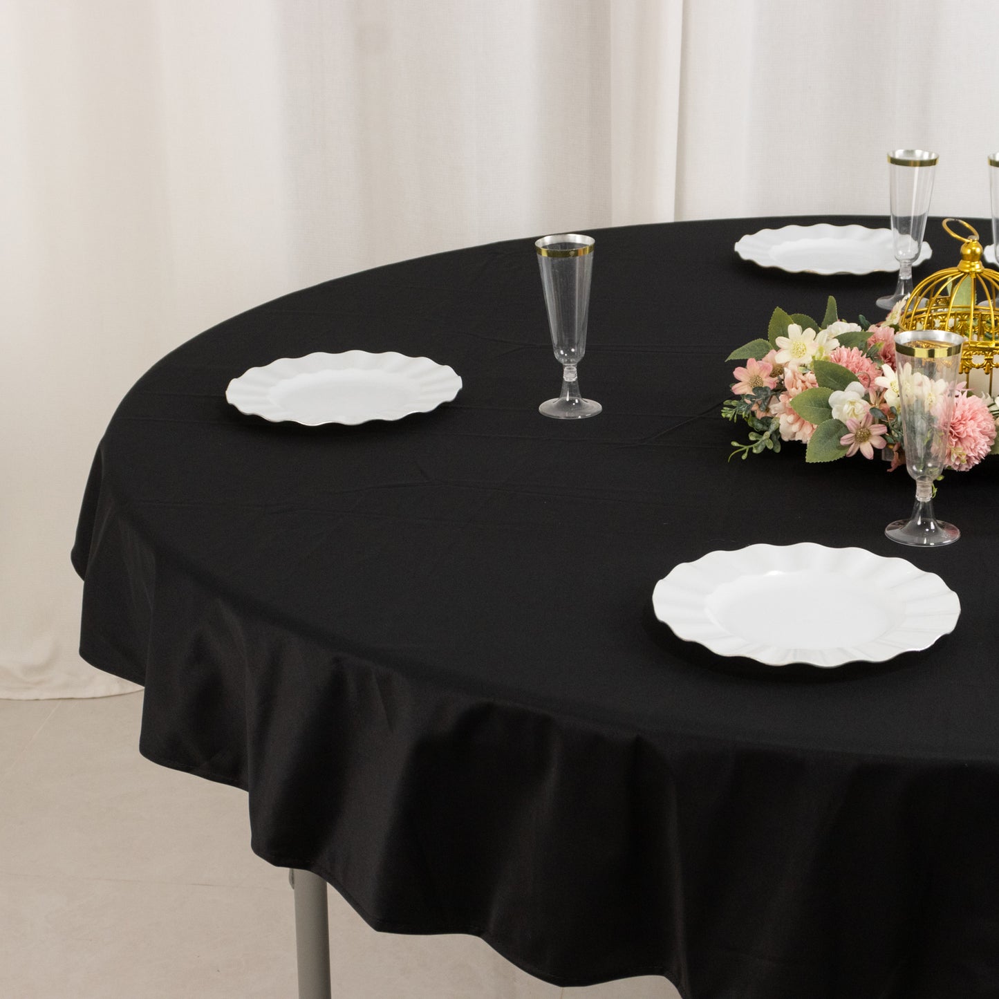 70" Black Premium Scuba Wrinkle Free Round Tablecloth, Scuba Polyester Tablecloth