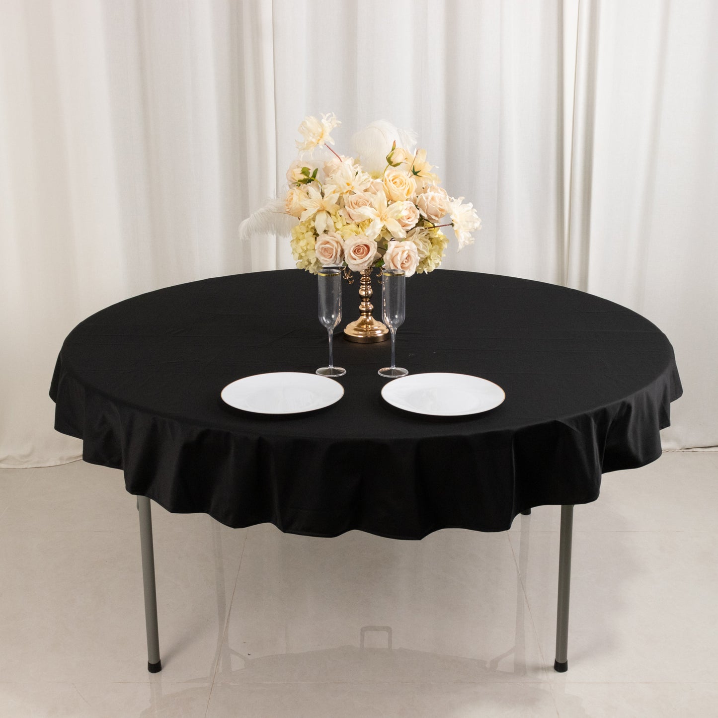 70" Black Premium Scuba Wrinkle Free Round Tablecloth, Scuba Polyester Tablecloth