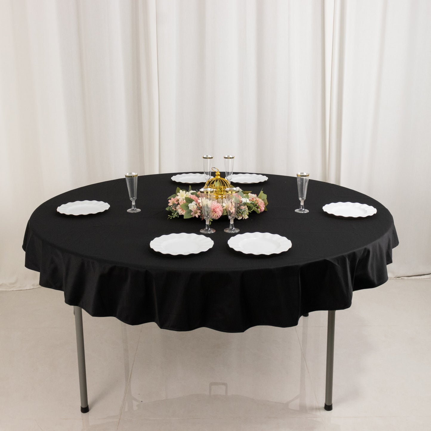 70" Black Premium Scuba Wrinkle Free Round Tablecloth, Scuba Polyester Tablecloth