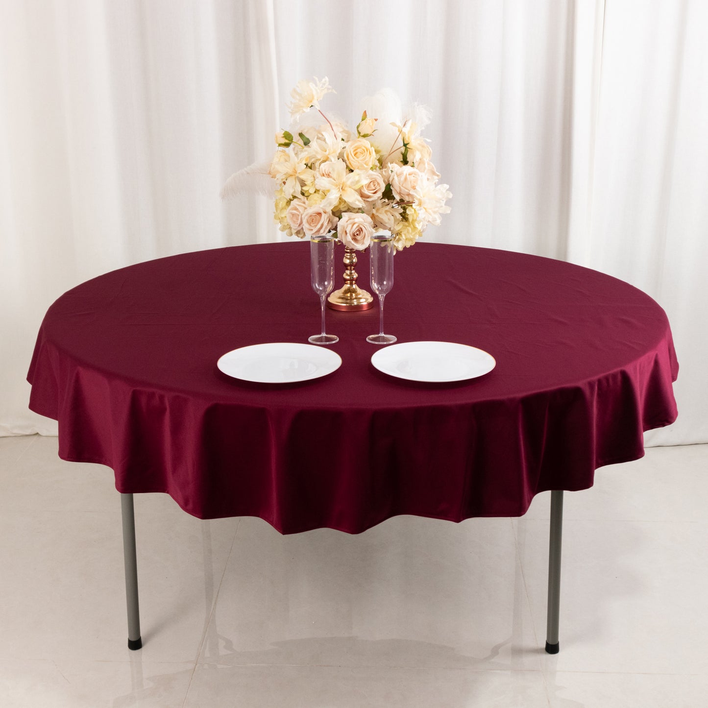 70" Burgundy Premium Scuba Wrinkle Free Round Tablecloth, Scuba Polyester Tablecloth