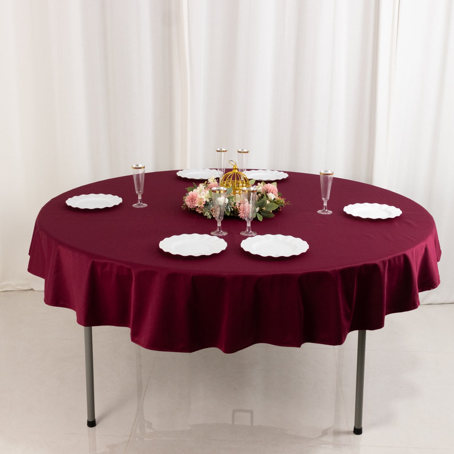 70" Burgundy Premium Scuba Wrinkle Free Round Tablecloth, Scuba Polyester Tablecloth