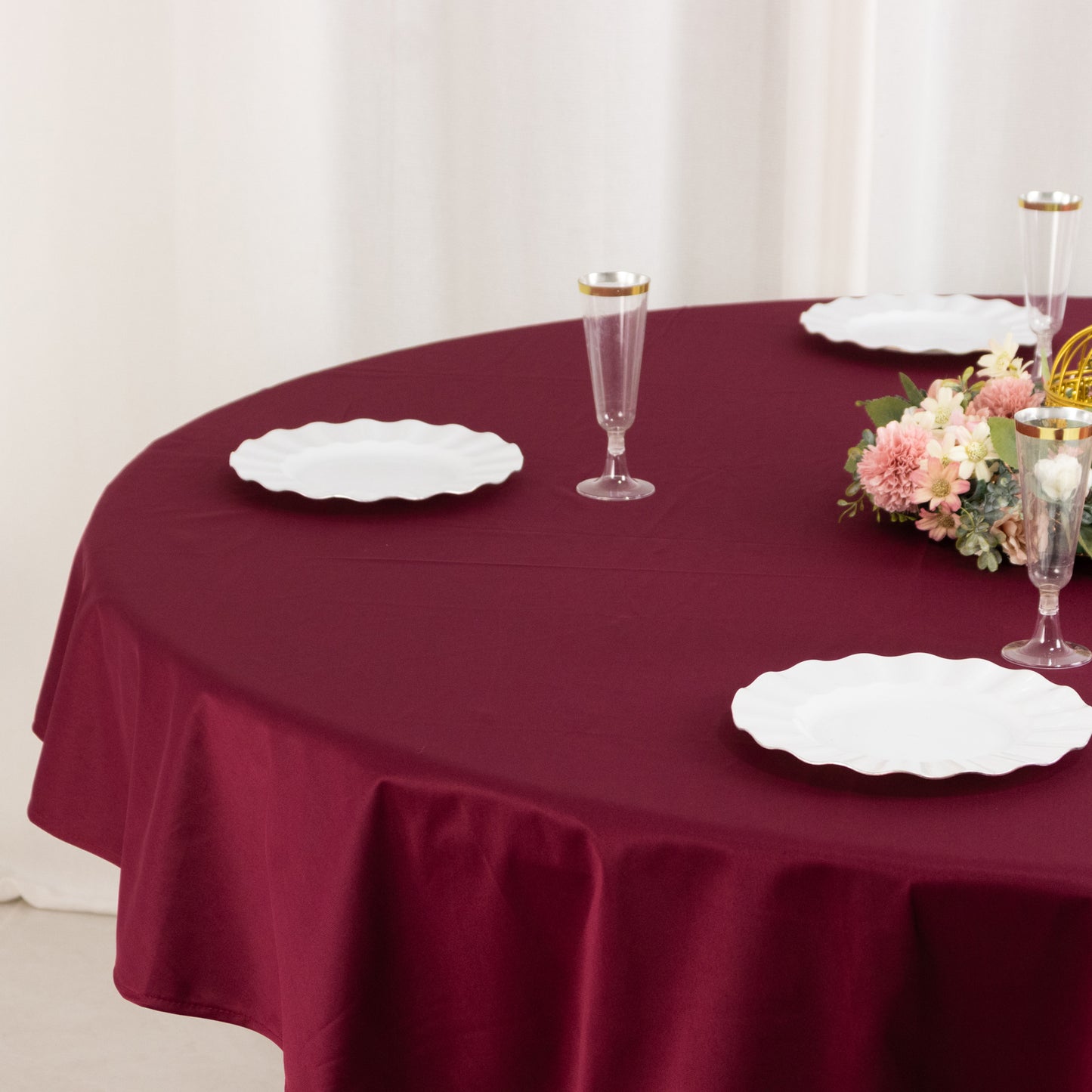 70" Burgundy Premium Scuba Wrinkle Free Round Tablecloth, Scuba Polyester Tablecloth