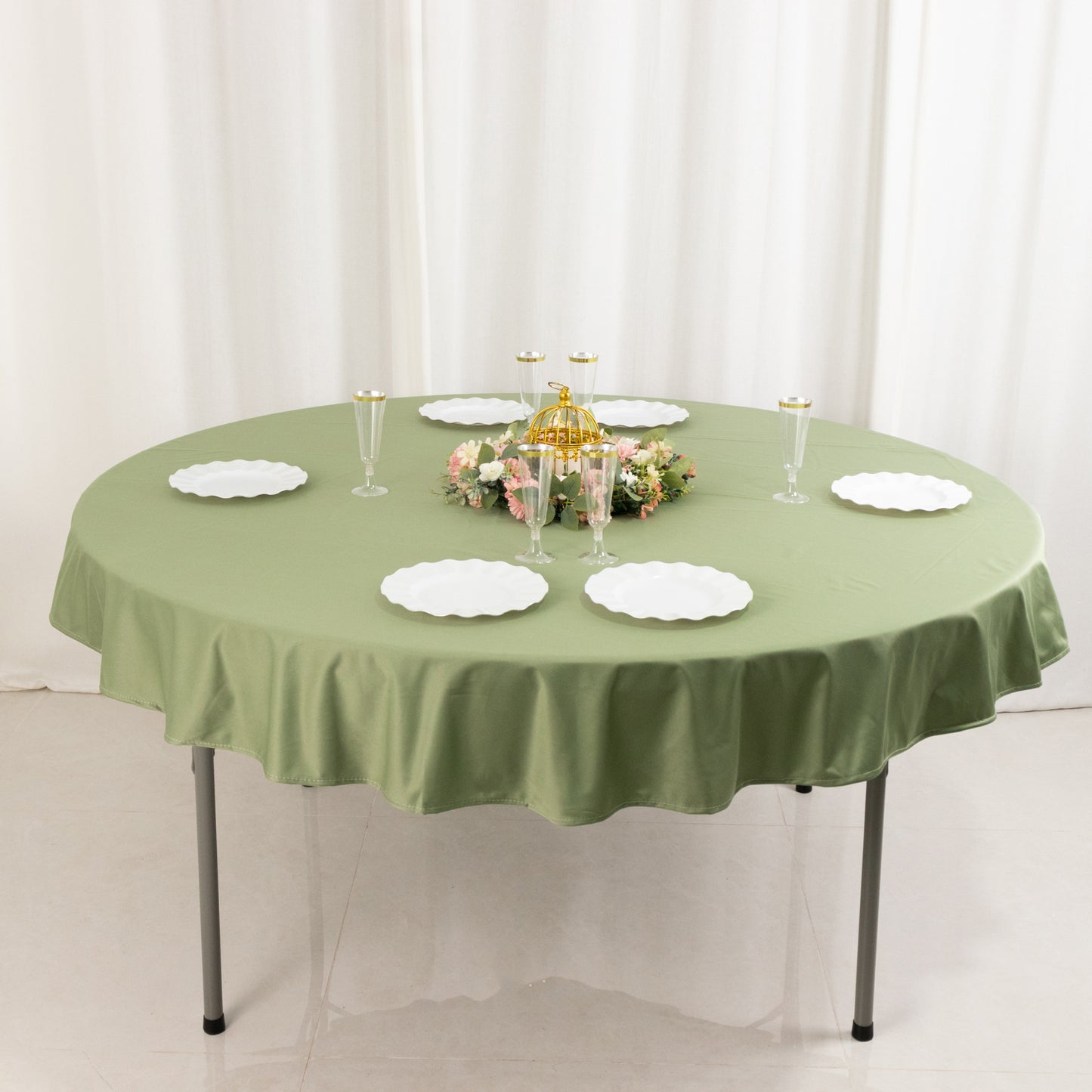 70" Dusty Sage Green Premium Scuba Wrinkle Free Round Tablecloth, Scuba Polyester Tablecloth