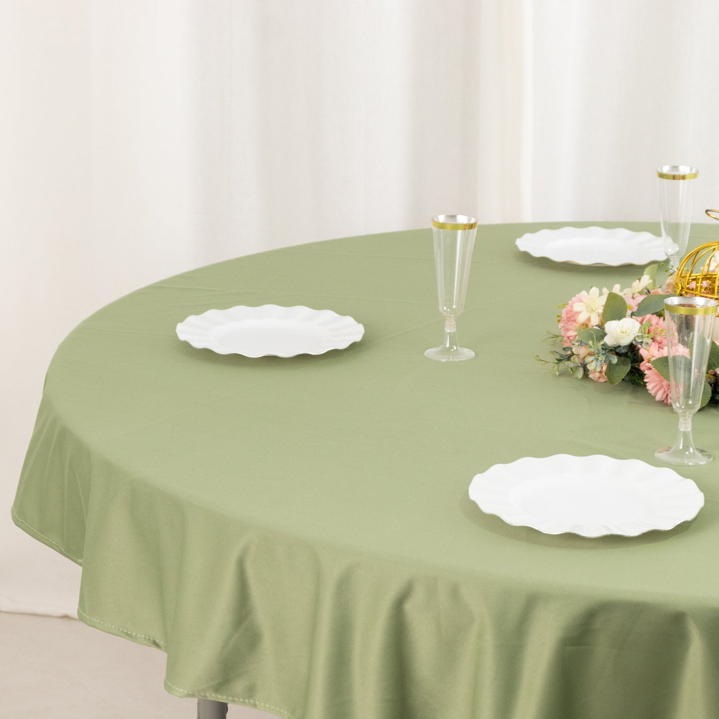 70" Dusty Sage Green Premium Scuba Wrinkle Free Round Tablecloth, Scuba Polyester Tablecloth