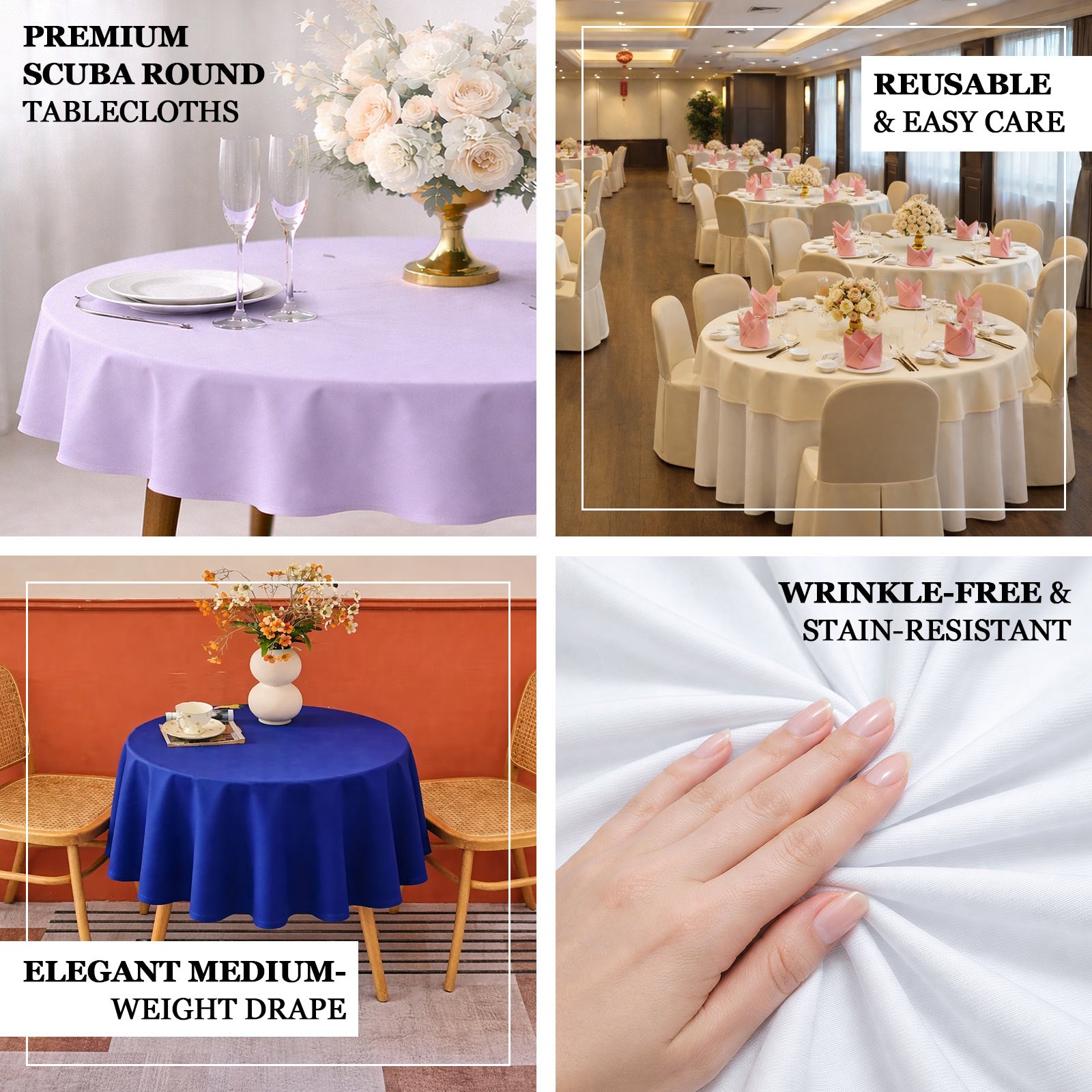 70" nude scuba round tablecloth on a dining table setting.