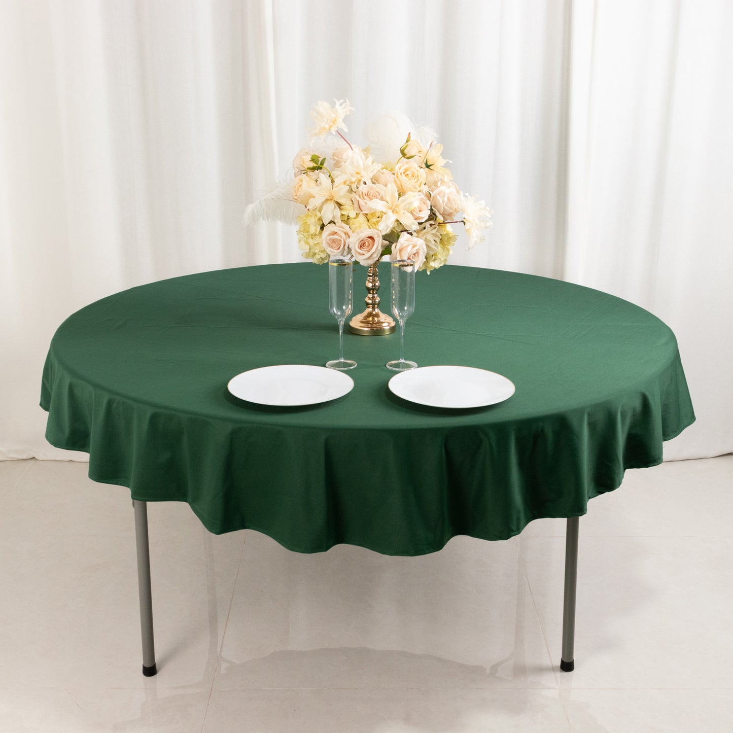 70" Hunter Emerald Green Premium Scuba Wrinkle Free Round Tablecloth, Scuba Polyester Tablecloth