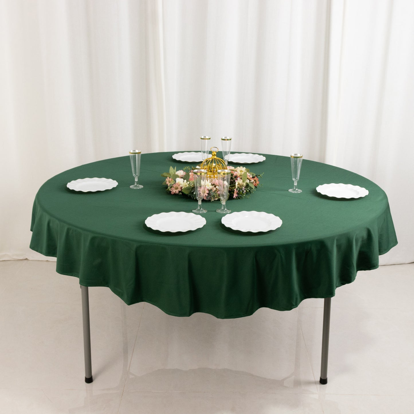 70" Hunter Emerald Green Premium Scuba Wrinkle Free Round Tablecloth, Scuba Polyester Tablecloth