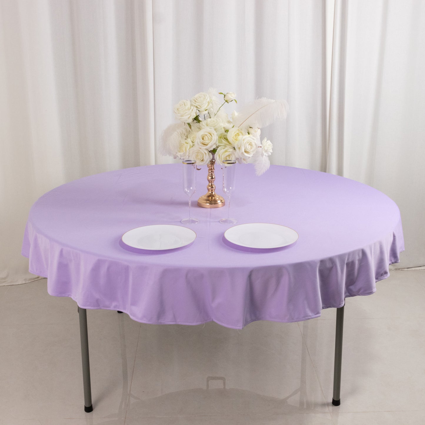 70" Lavender Premium Scuba Wrinkle Free Round Tablecloth, Lilac Scuba Polyester Tablecloth