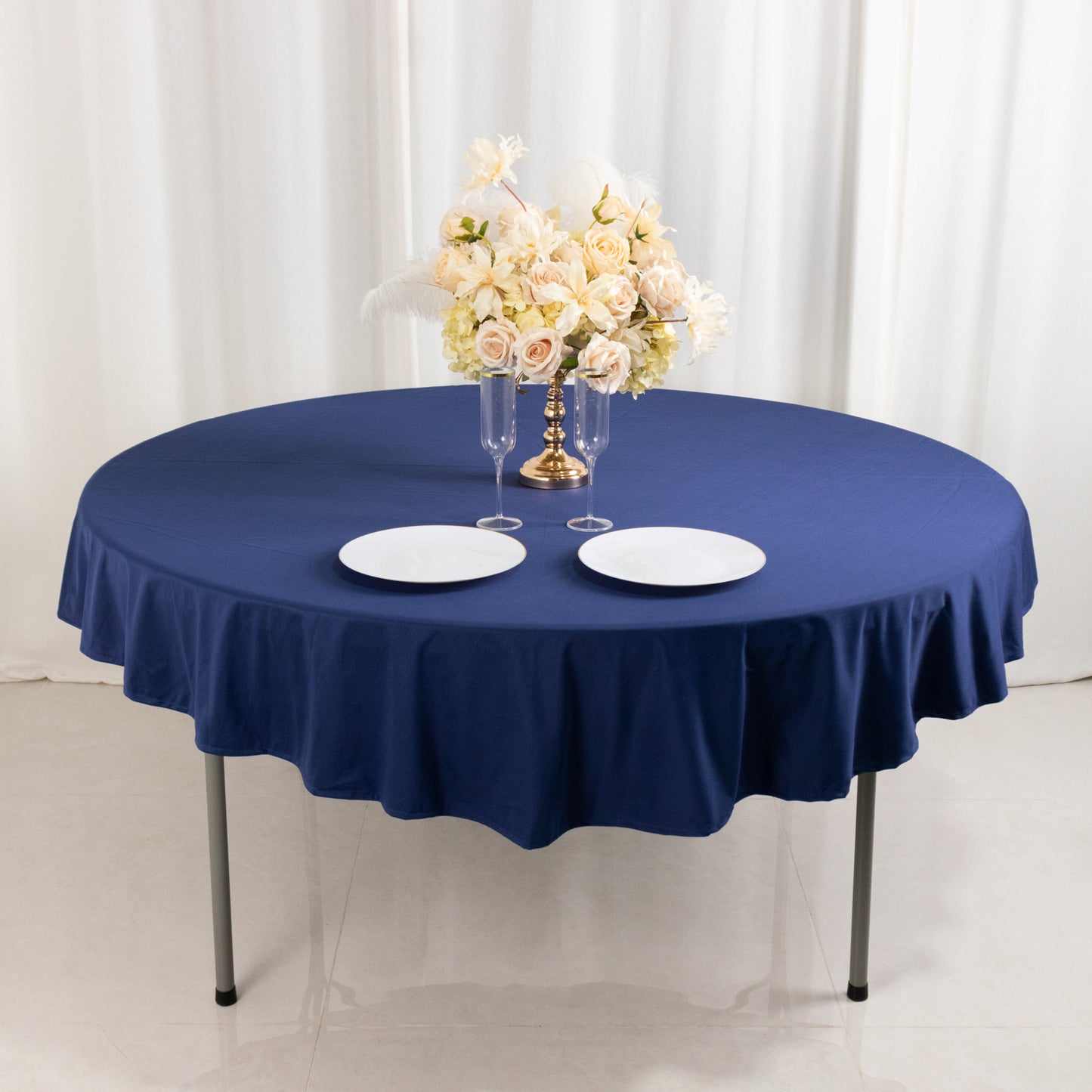 70" Navy Blue Premium Scuba Wrinkle Free Round Tablecloth, Scuba Polyester Tablecloth