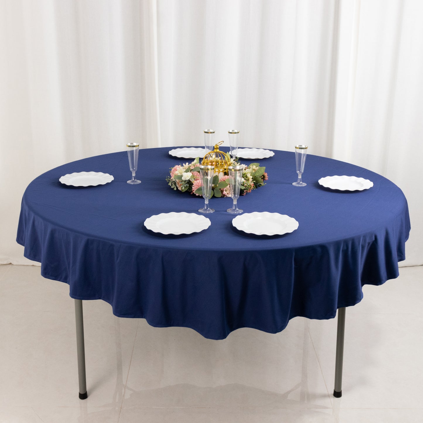 70" Navy Blue Premium Scuba Wrinkle Free Round Tablecloth, Scuba Polyester Tablecloth