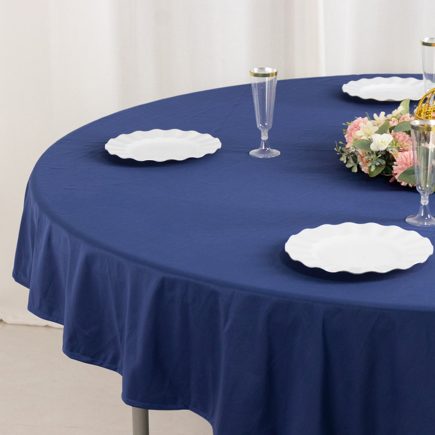 70" Navy Blue Premium Scuba Wrinkle Free Round Tablecloth, Scuba Polyester Tablecloth