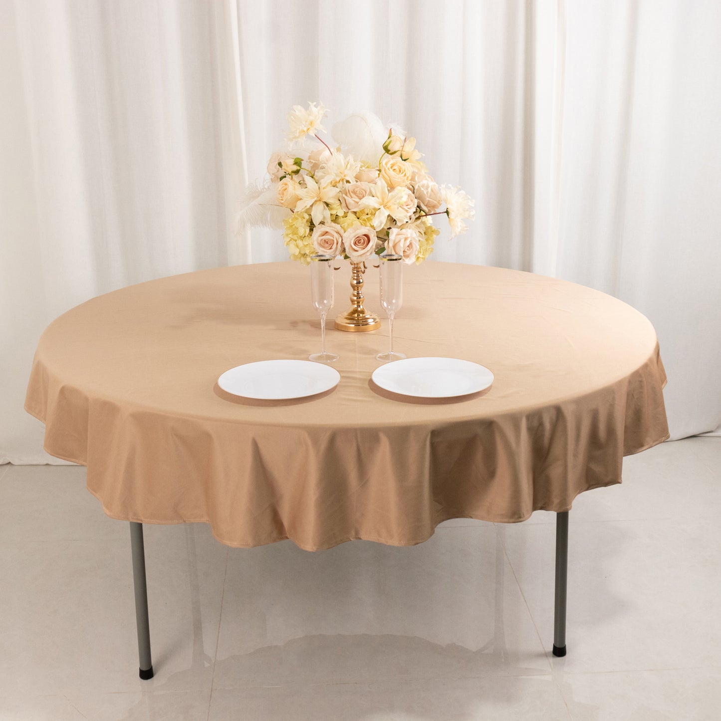 70" Nude Premium Scuba Wrinkle Free Round Tablecloth, Scuba Polyester Tablecloth