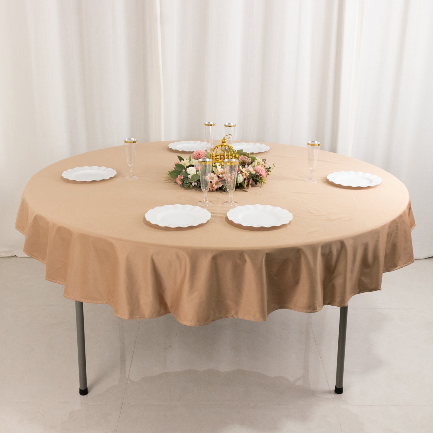 70" Nude Premium Scuba Wrinkle Free Round Tablecloth, Scuba Polyester Tablecloth