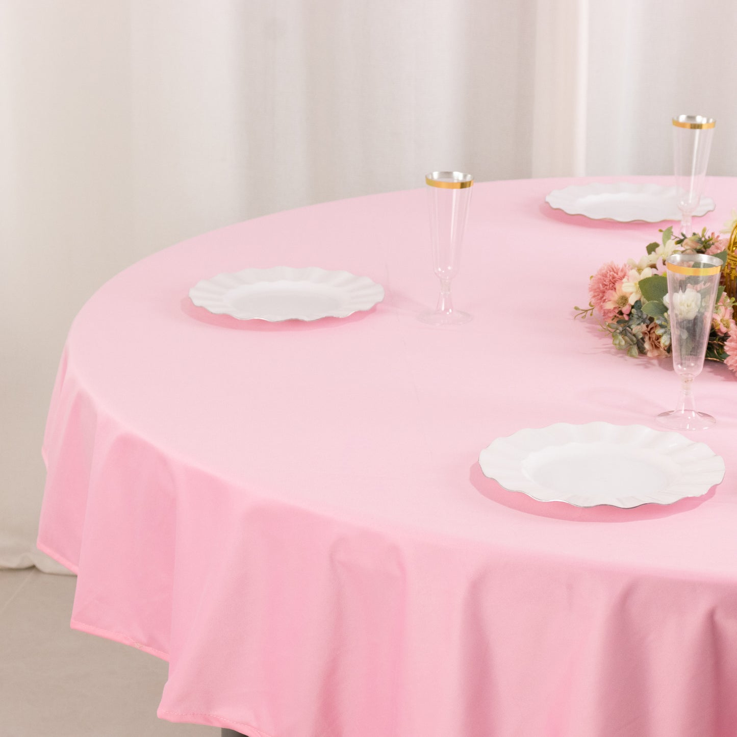 70" Pink Premium Scuba Wrinkle Free Round Tablecloth, Scuba Polyester Tablecloth