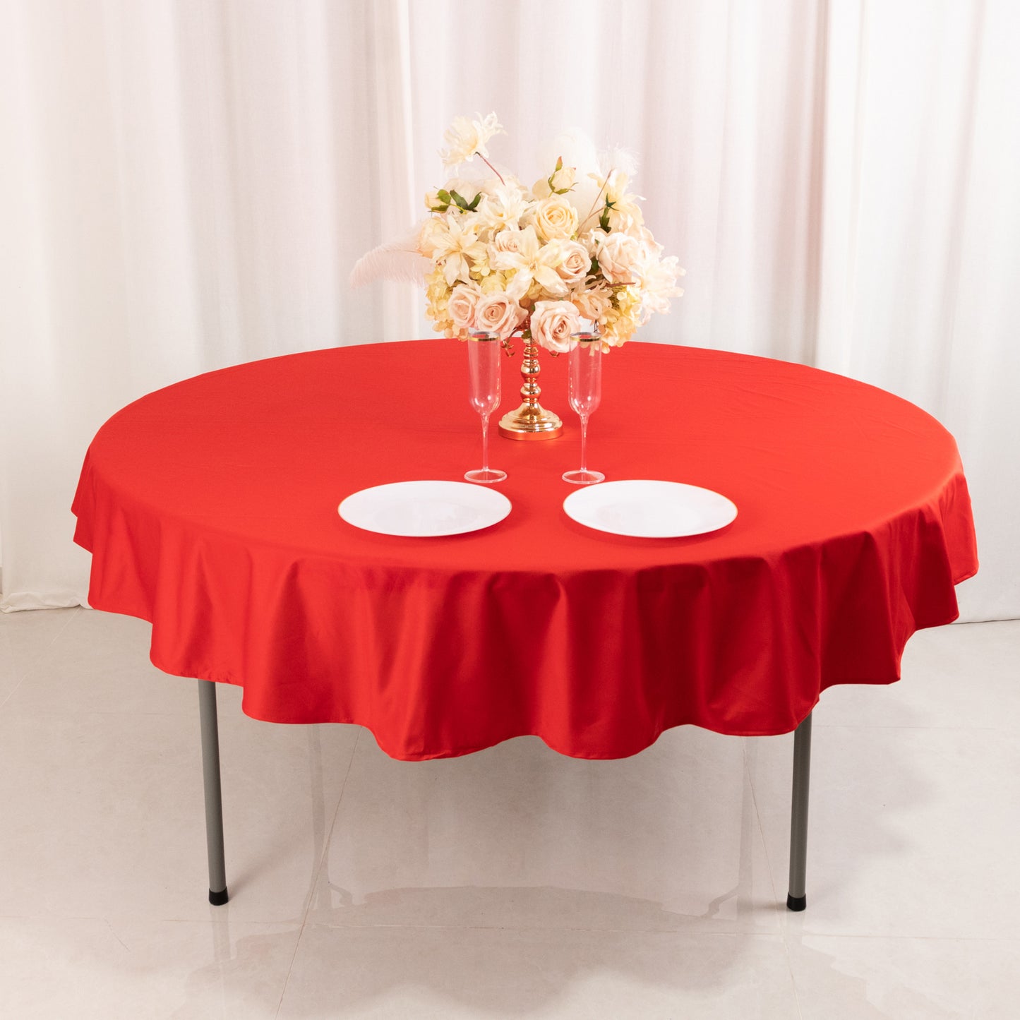 70" Red Premium Scuba Wrinkle Free Round Tablecloth, Scuba Polyester Tablecloth