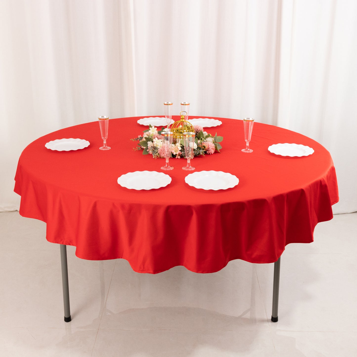 70" Red Premium Scuba Wrinkle Free Round Tablecloth, Scuba Polyester Tablecloth