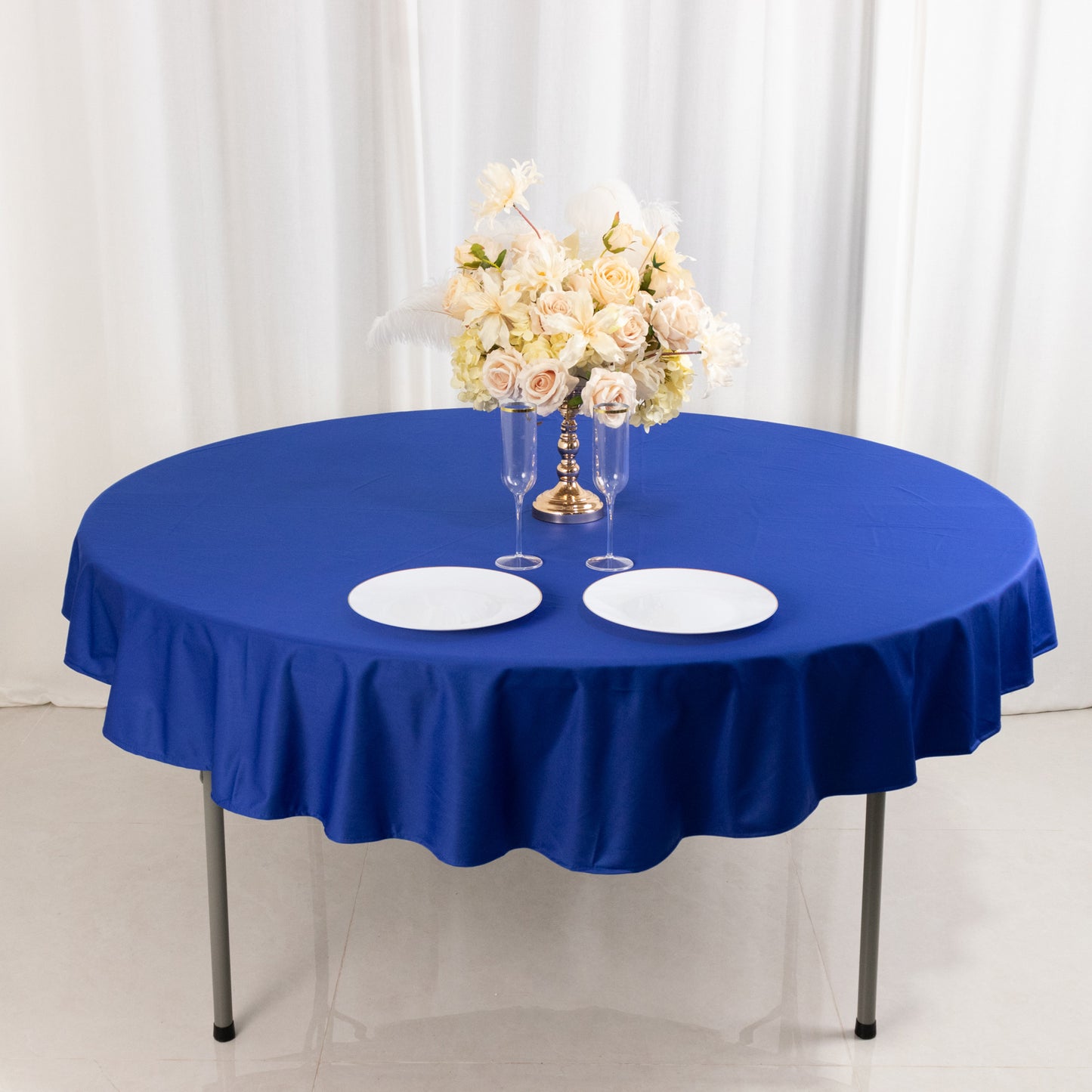 70" Royal Blue Premium Scuba Wrinkle Free Round Tablecloth, Scuba Polyester Tablecloth