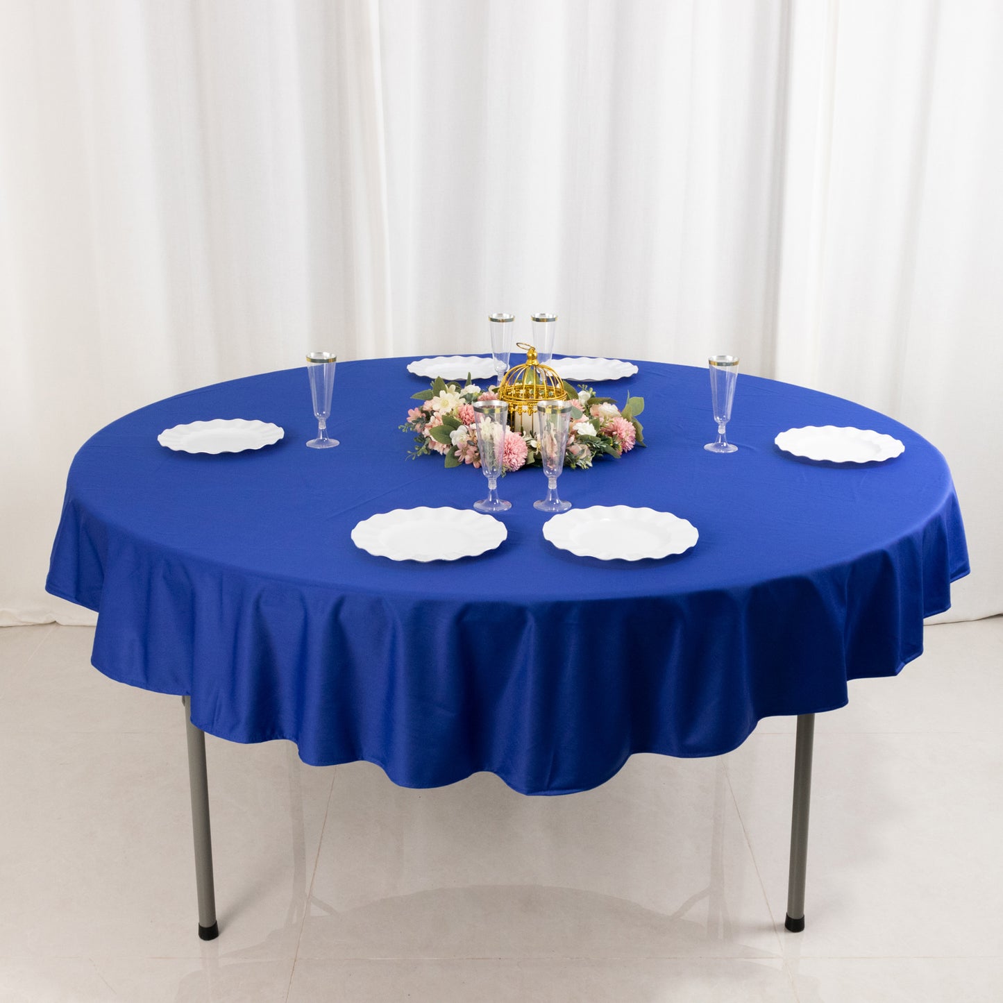 70" Royal Blue Premium Scuba Wrinkle Free Round Tablecloth, Scuba Polyester Tablecloth