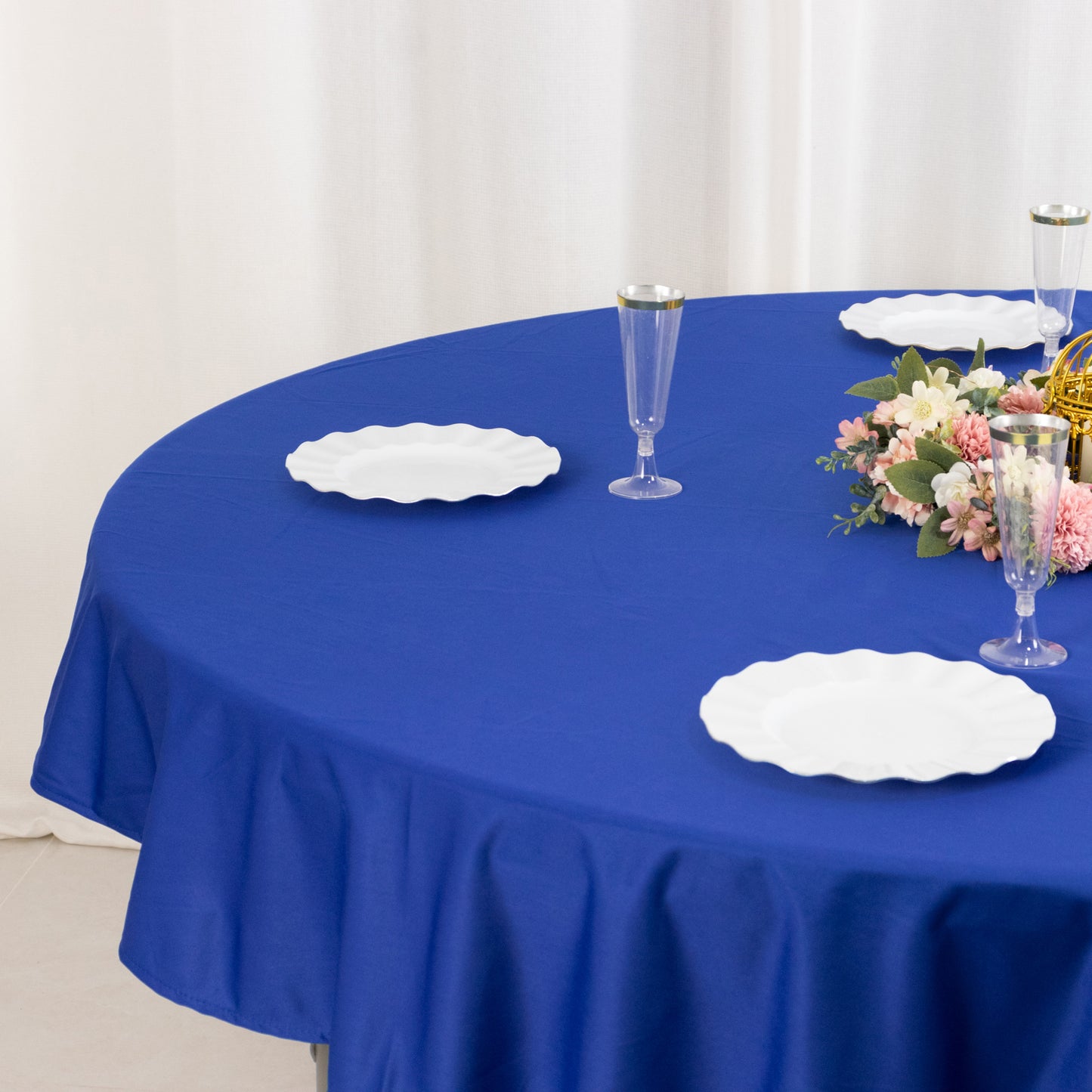 70" Royal Blue Premium Scuba Wrinkle Free Round Tablecloth, Scuba Polyester Tablecloth