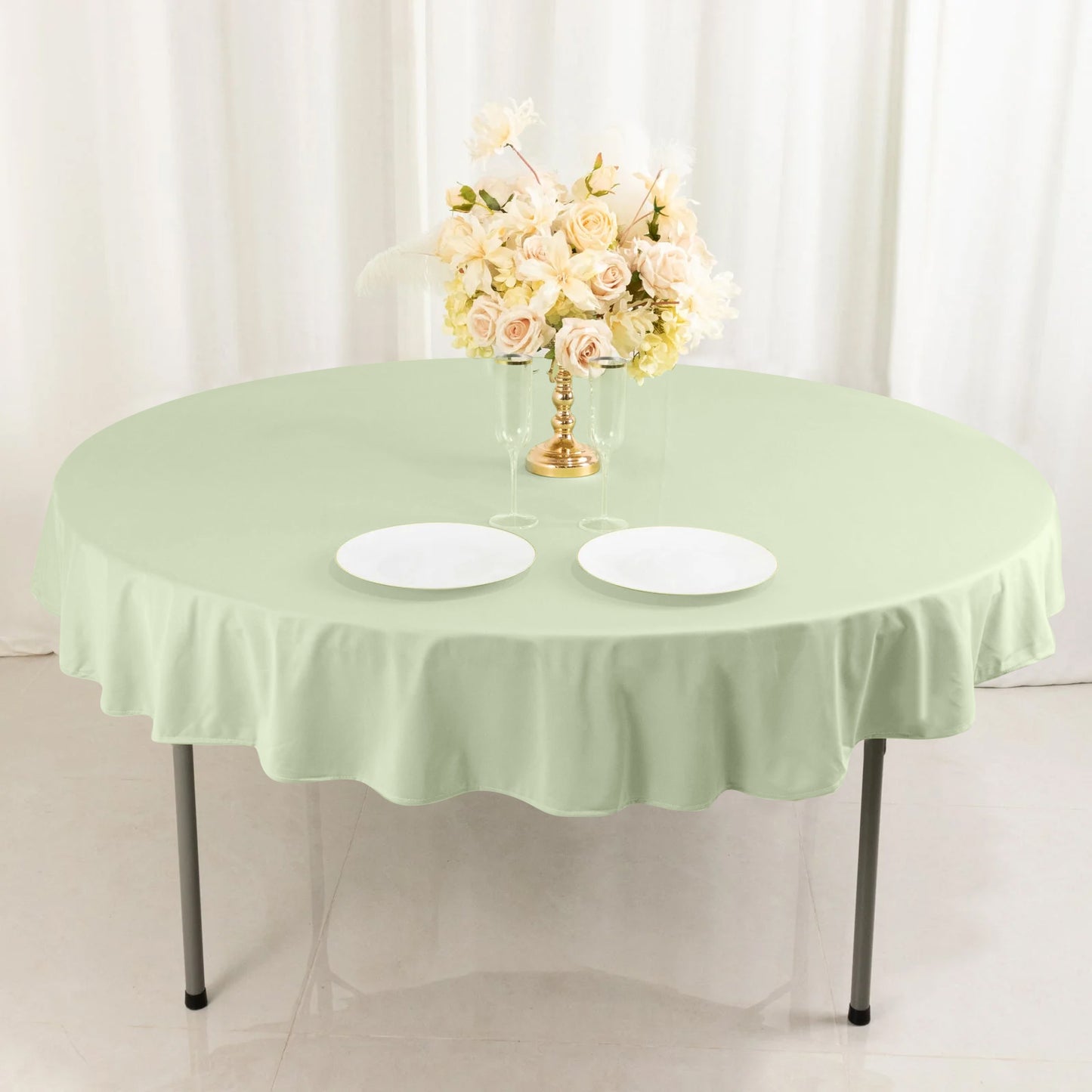 70" Sage Green Scuba Wrinkle Free Round Tablecloth, Scuba Polyester Tablecloth