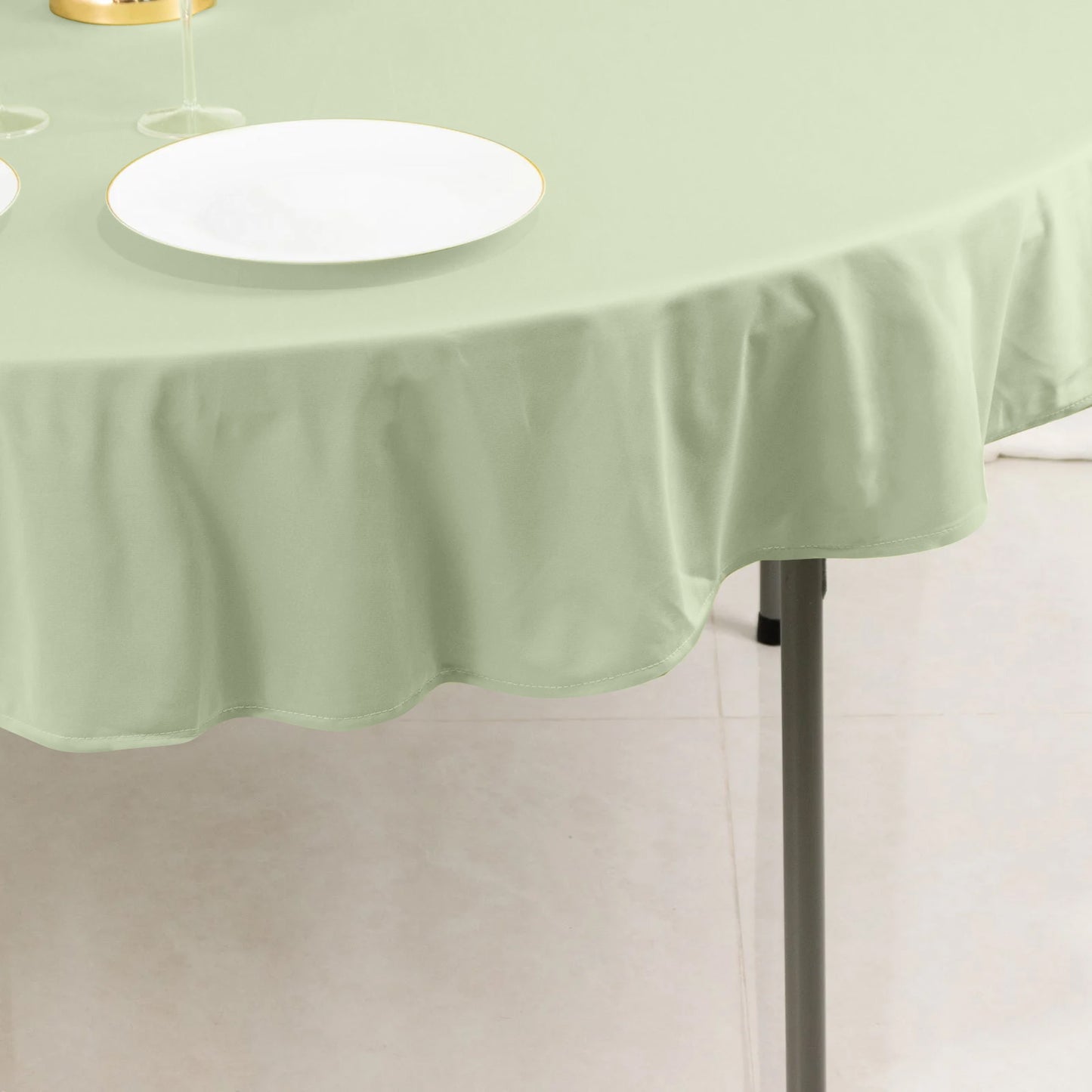 70" Sage Green Scuba Wrinkle Free Round Tablecloth, Scuba Polyester Tablecloth