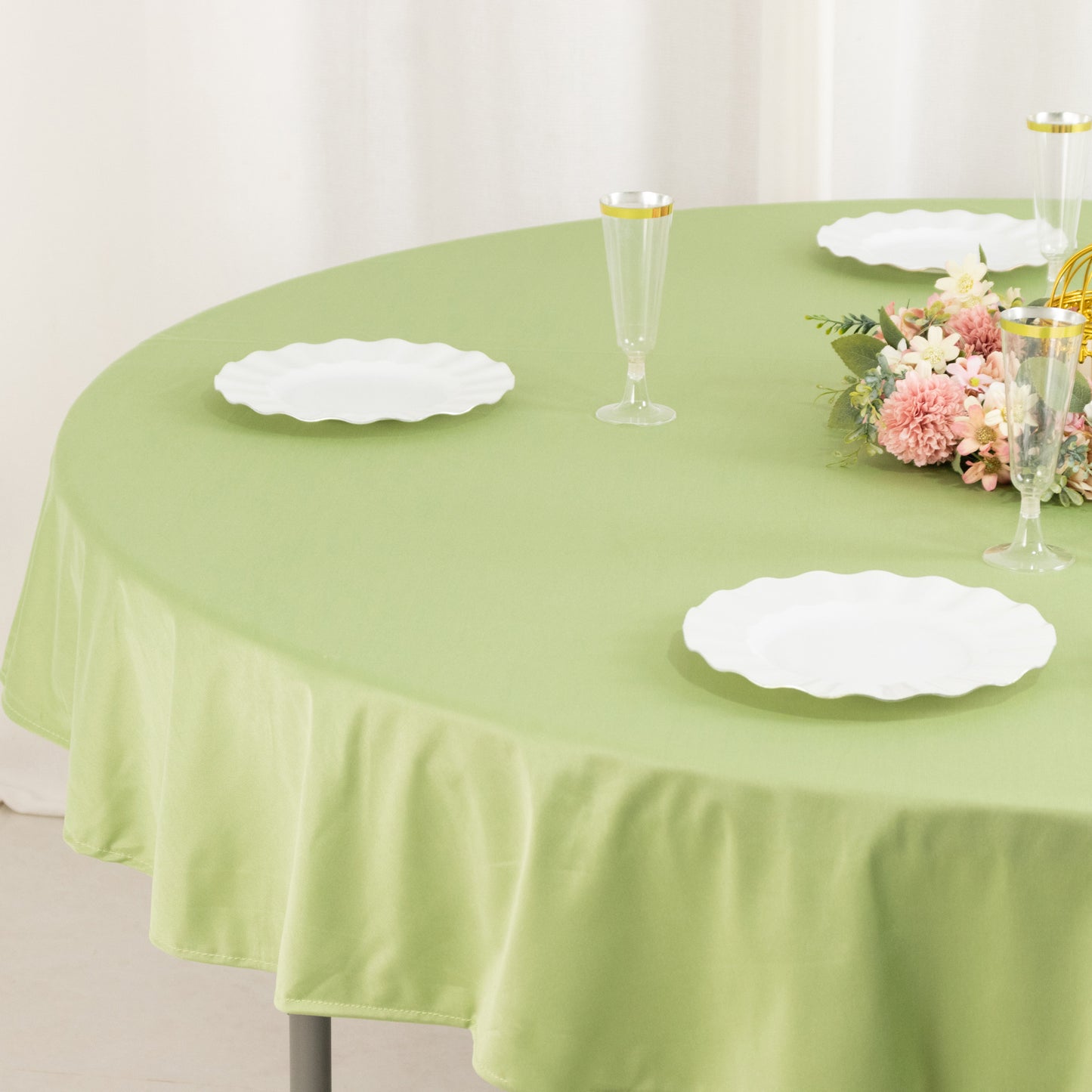 70" Sage Green Premium Scuba Wrinkle Free Round Tablecloth, Scuba Polyester Tablecloth