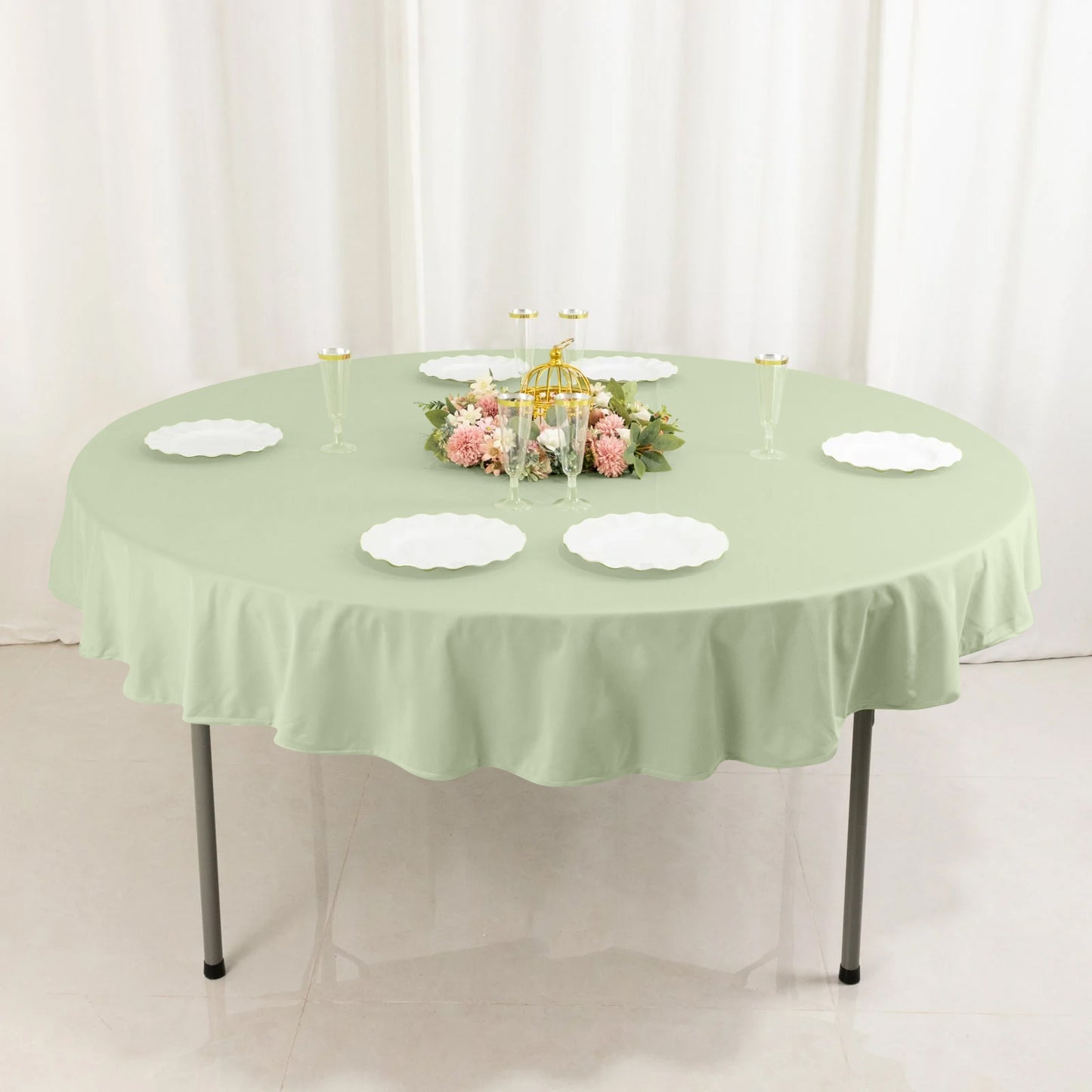 70" Sage Green Scuba Wrinkle Free Round Tablecloth, Scuba Polyester Tablecloth