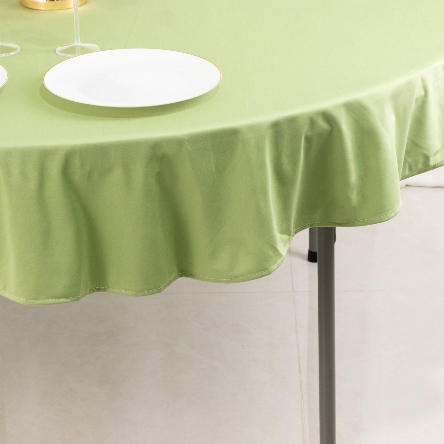 70" Sage Green Premium Scuba Wrinkle Free Round Tablecloth, Scuba Polyester Tablecloth