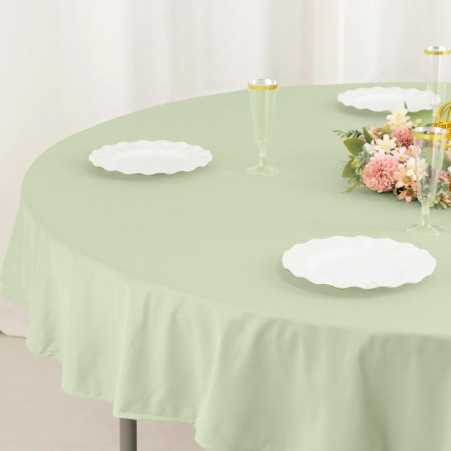 70" Sage Green Scuba Wrinkle Free Round Tablecloth, Scuba Polyester Tablecloth