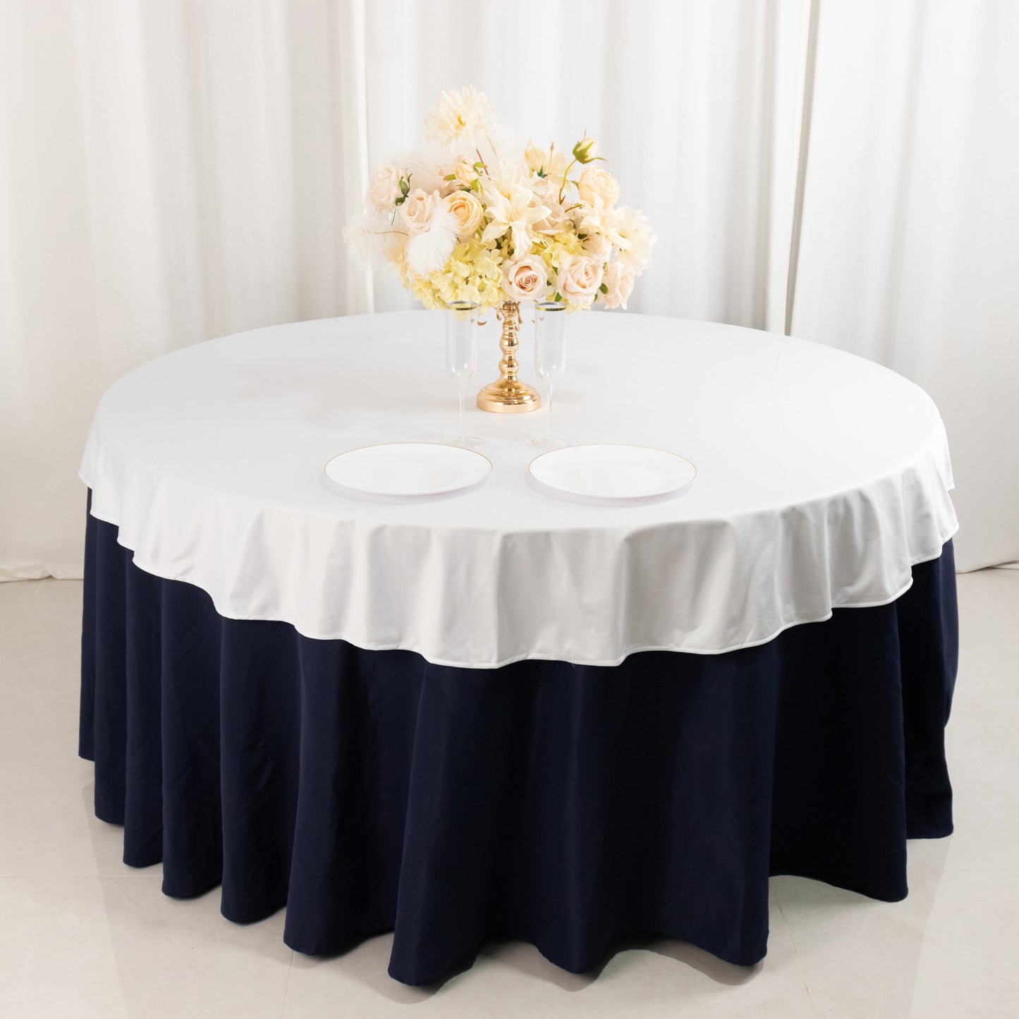 70" White Scuba Wrinkle Free Round Tablecloth, Scuba Polyester Tablecloth