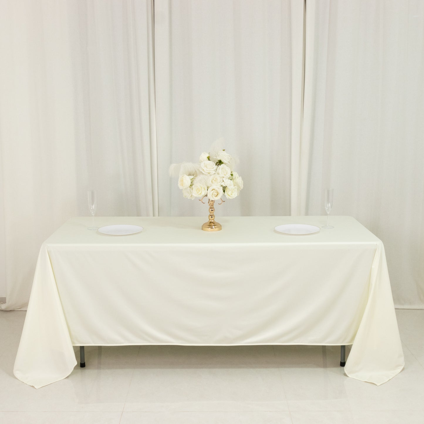 Scuba Rectangular 72"x120" Tablecloth Ivory - Wrinkle Free & Stain Resistant Table Cover