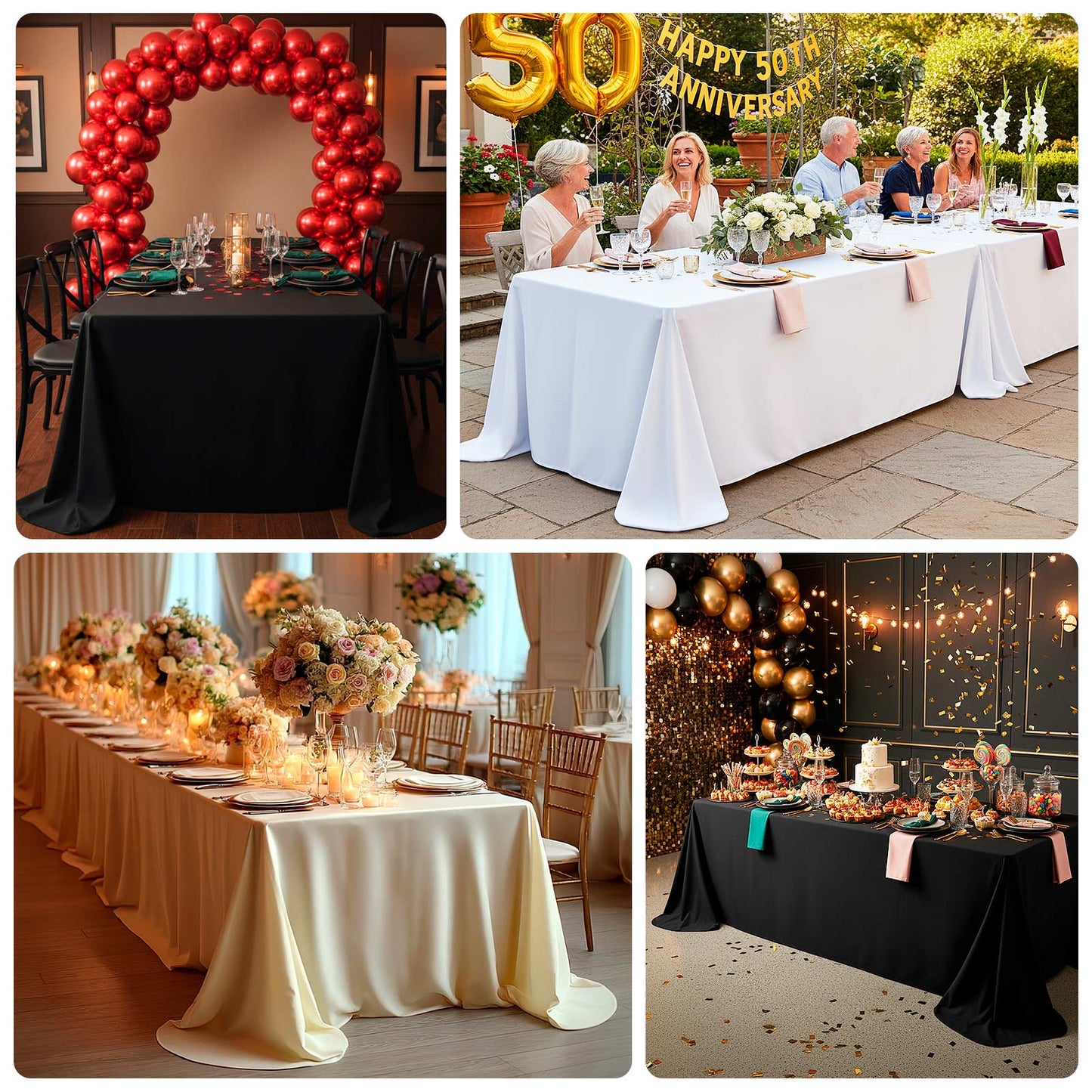 Scuba Rectangular 90"x132" Tablecloth with Rounded Corners – Seamless, Wrinkle Free & Stain Resistant Table Cover