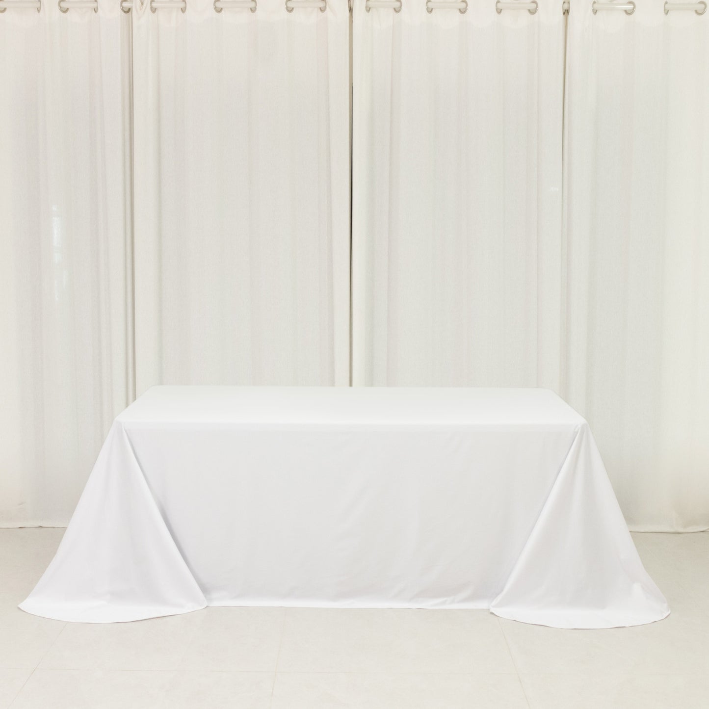 Scuba Rectangular 90"x132" Tablecloth White with Rounded Corners – Seamless, Wrinkle Free & Stain Resistant Table Cover
