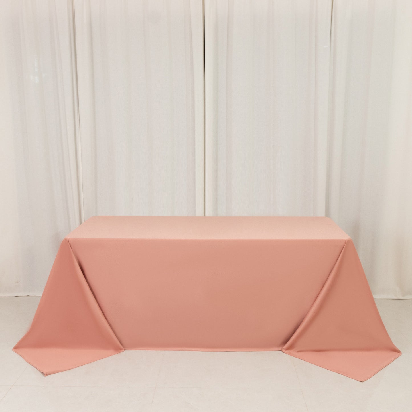 90"x132" Dusty Rose Scuba Wrinkle Free Rectangular Tablecloth, Seamless Scuba Polyester Tablecloth for 6 Foot Table With Floor-Length Drop