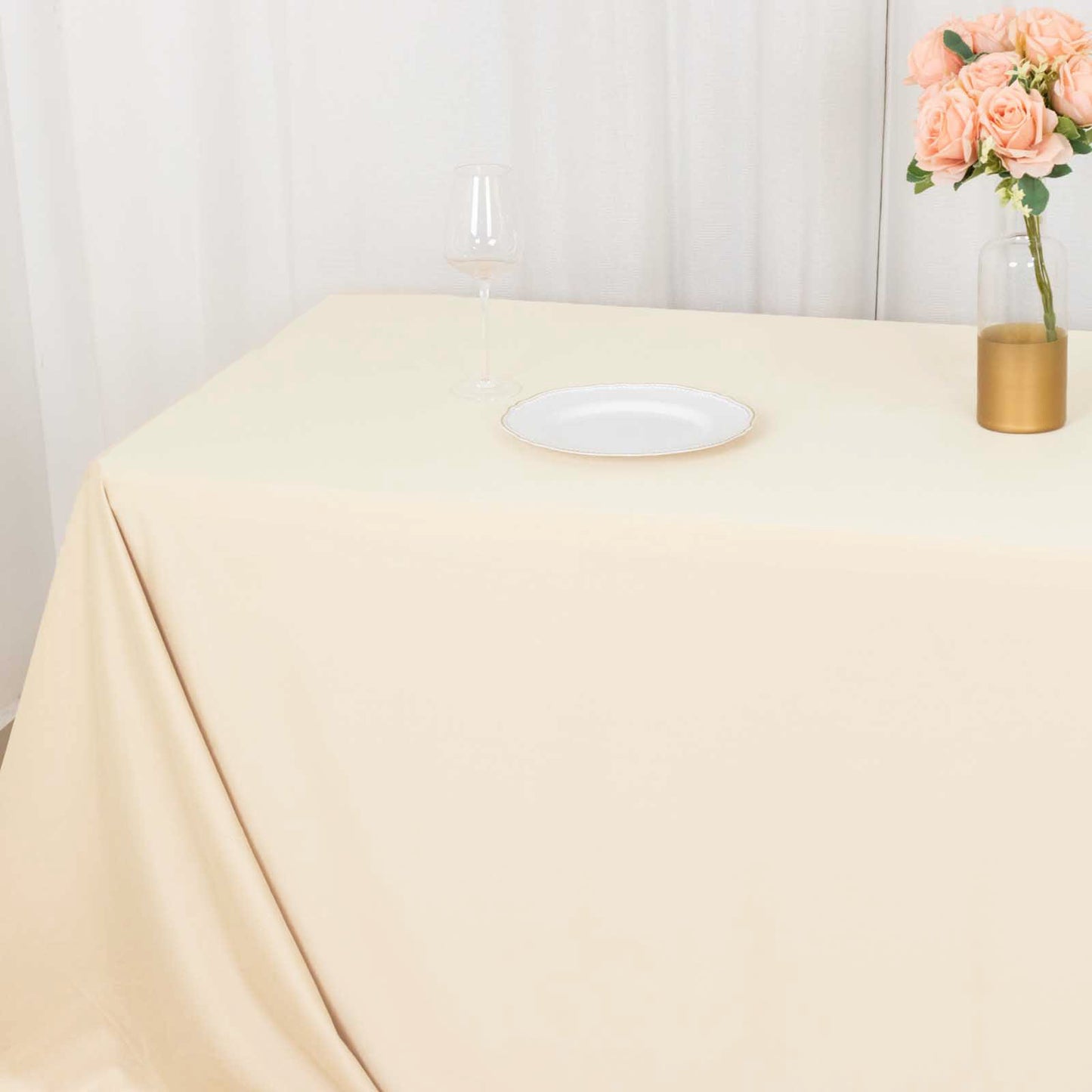 90"x132" Beige Premium Scuba Wrinkle Free Rectangular Tablecloth, Seamless Scuba Polyester Tablecloth