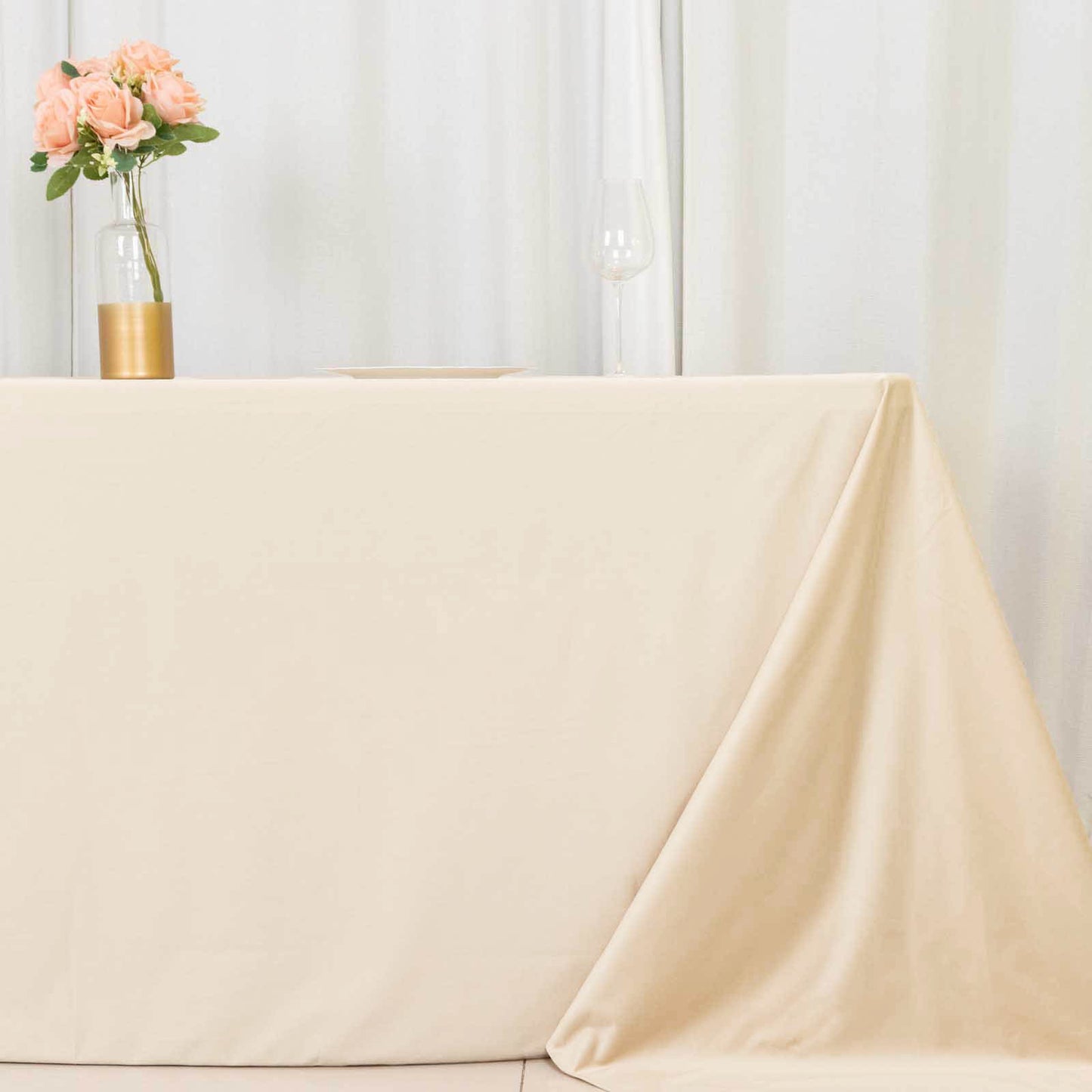 90"x132" Beige Premium Scuba Wrinkle Free Rectangular Tablecloth, Seamless Scuba Polyester Tablecloth