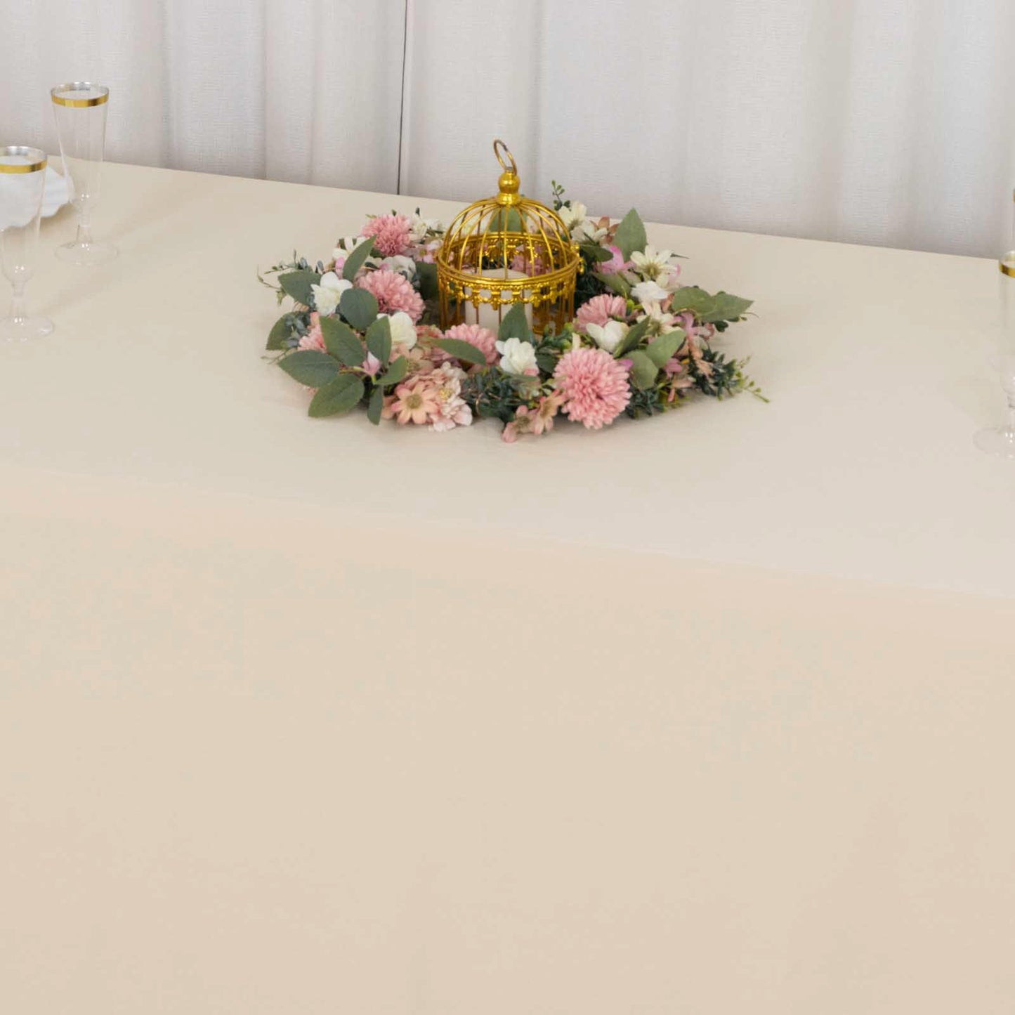 90"x132" Beige Premium Scuba Wrinkle Free Rectangular Tablecloth, Seamless Scuba Polyester Tablecloth