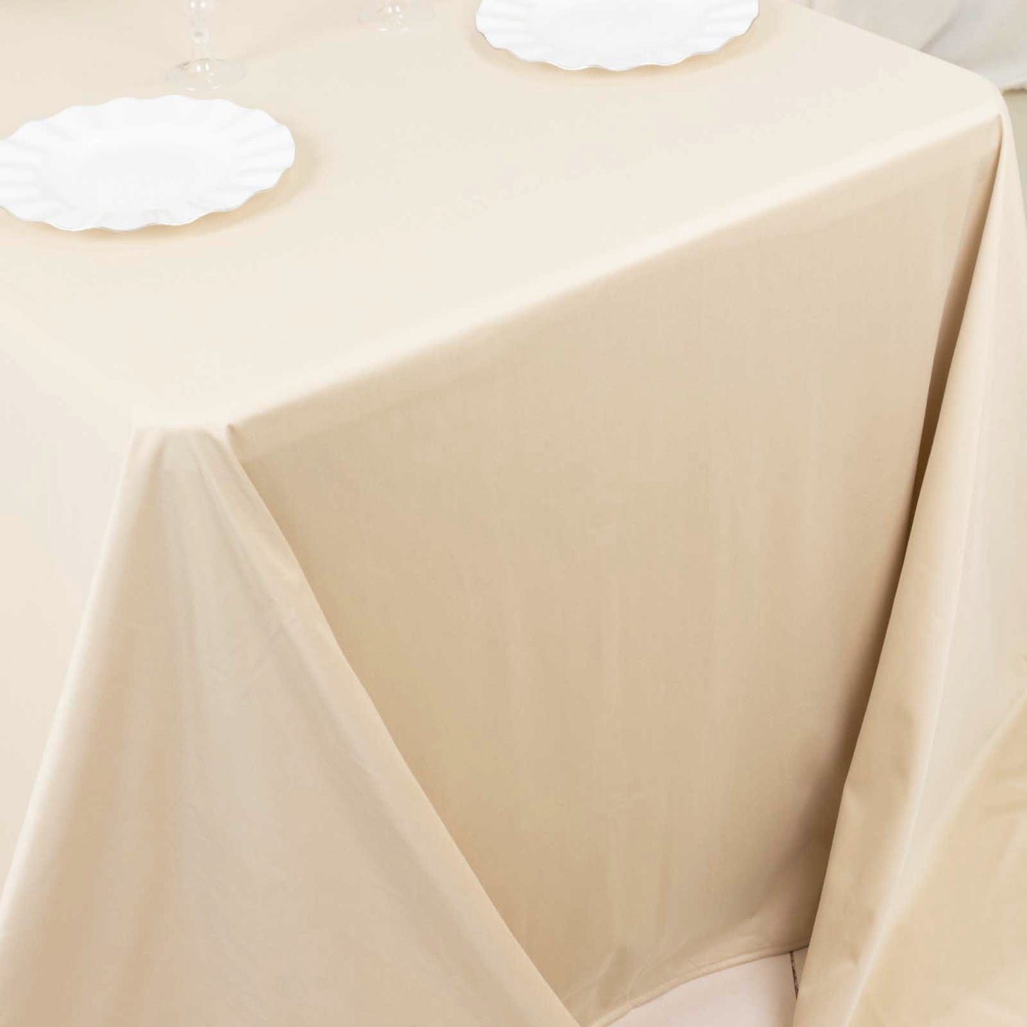 90"x132" Beige Premium Scuba Wrinkle Free Rectangular Tablecloth, Seamless Scuba Polyester Tablecloth