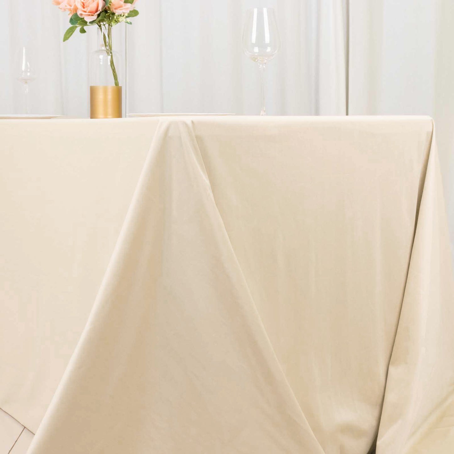 90"x132" Beige Premium Scuba Wrinkle Free Rectangular Tablecloth, Seamless Scuba Polyester Tablecloth