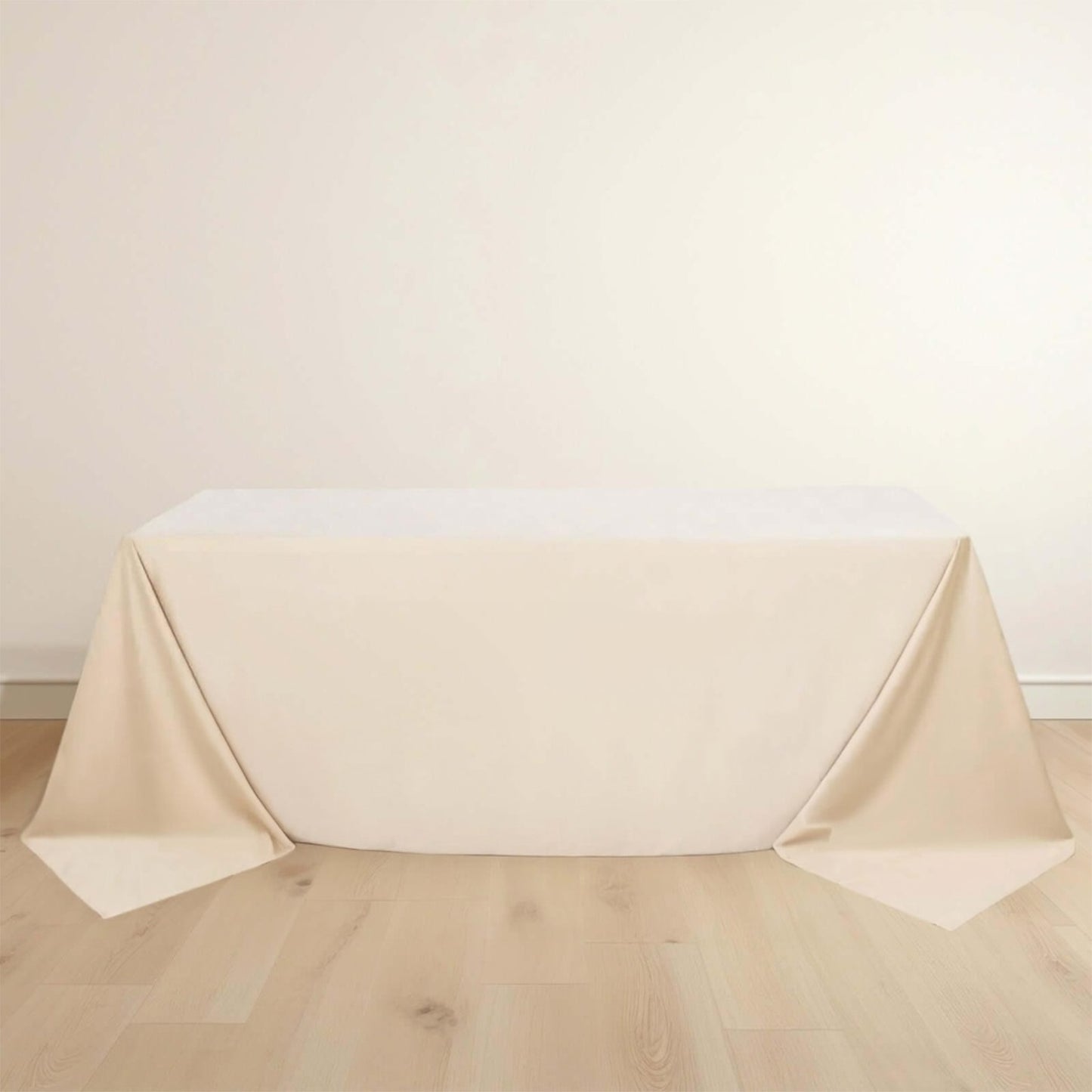 90"x132" Beige Scuba Wrinkle Free Rectangular Tablecloth, Seamless Scuba Polyester Tablecloth