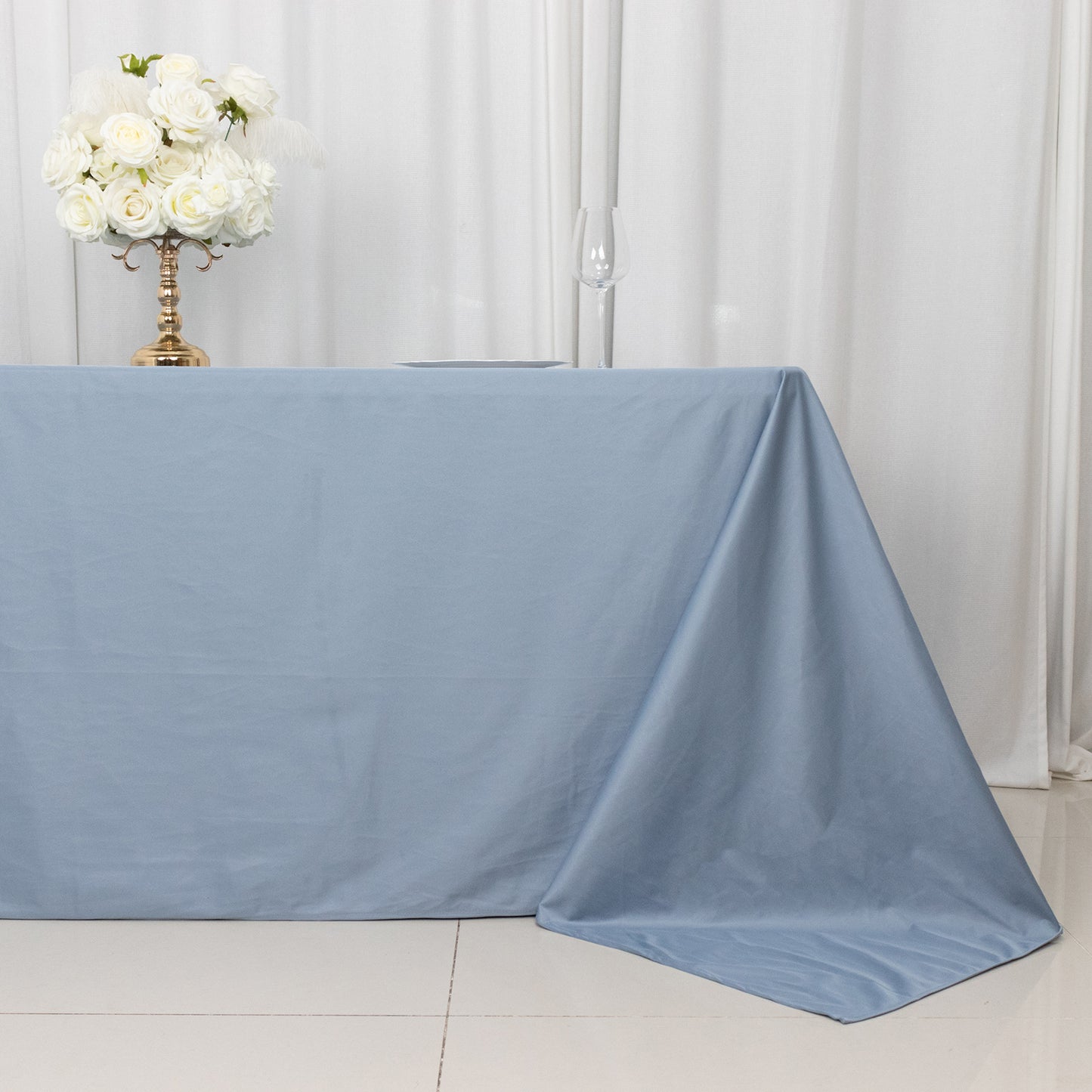 90"x132" Dusty Blue Premium Scuba Wrinkle Free Rectangular Tablecloth, Seamless Scuba Polyester Tablecloth