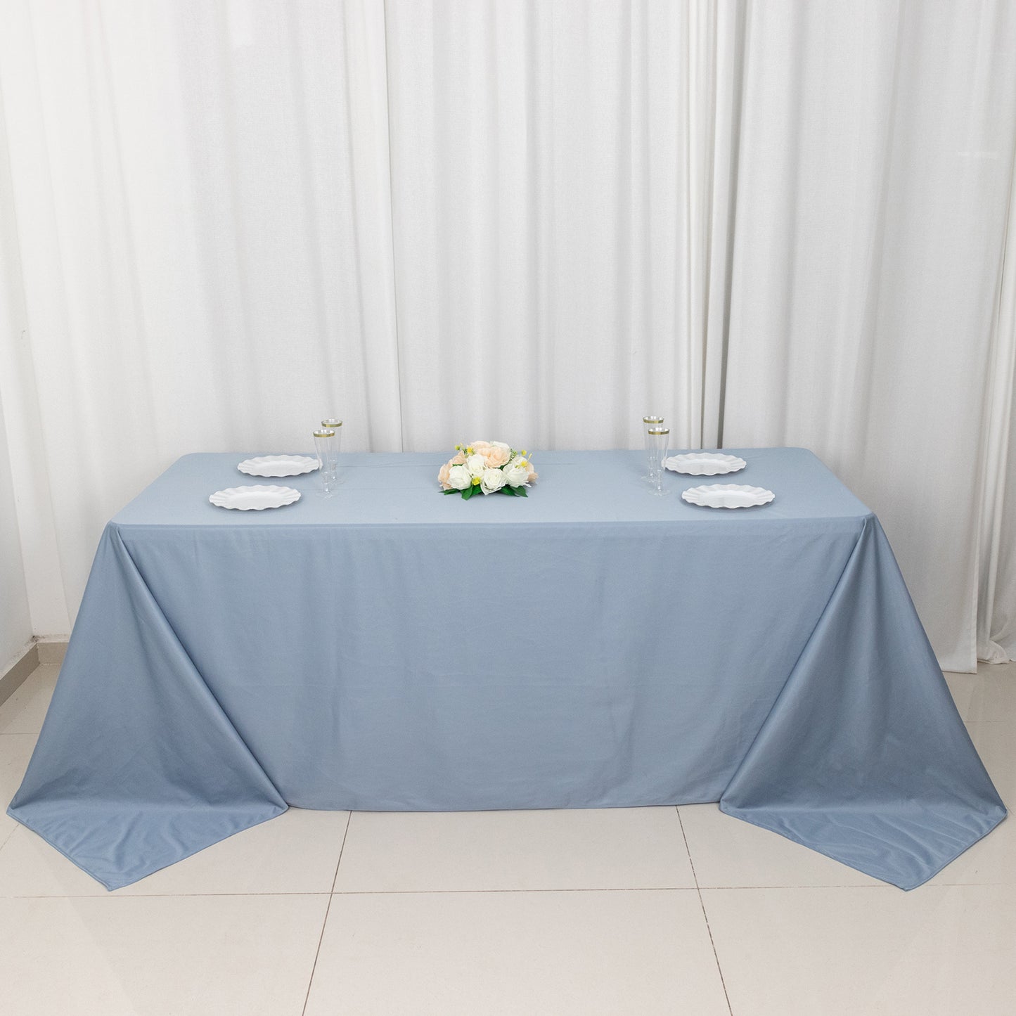 90"x132" Dusty Blue Premium Scuba Wrinkle Free Rectangular Tablecloth, Seamless Scuba Polyester Tablecloth