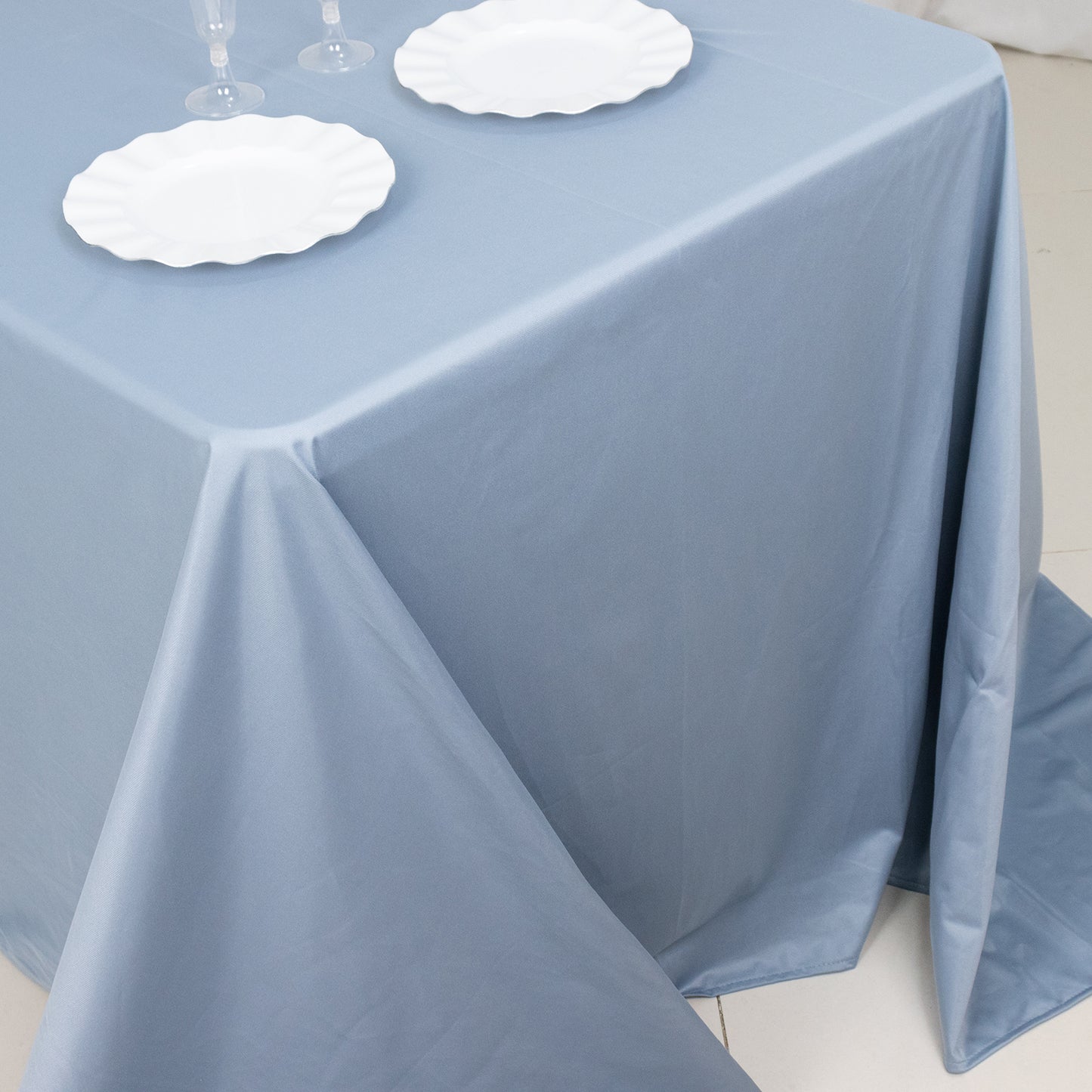 90"x132" Dusty Blue Premium Scuba Wrinkle Free Rectangular Tablecloth, Seamless Scuba Polyester Tablecloth