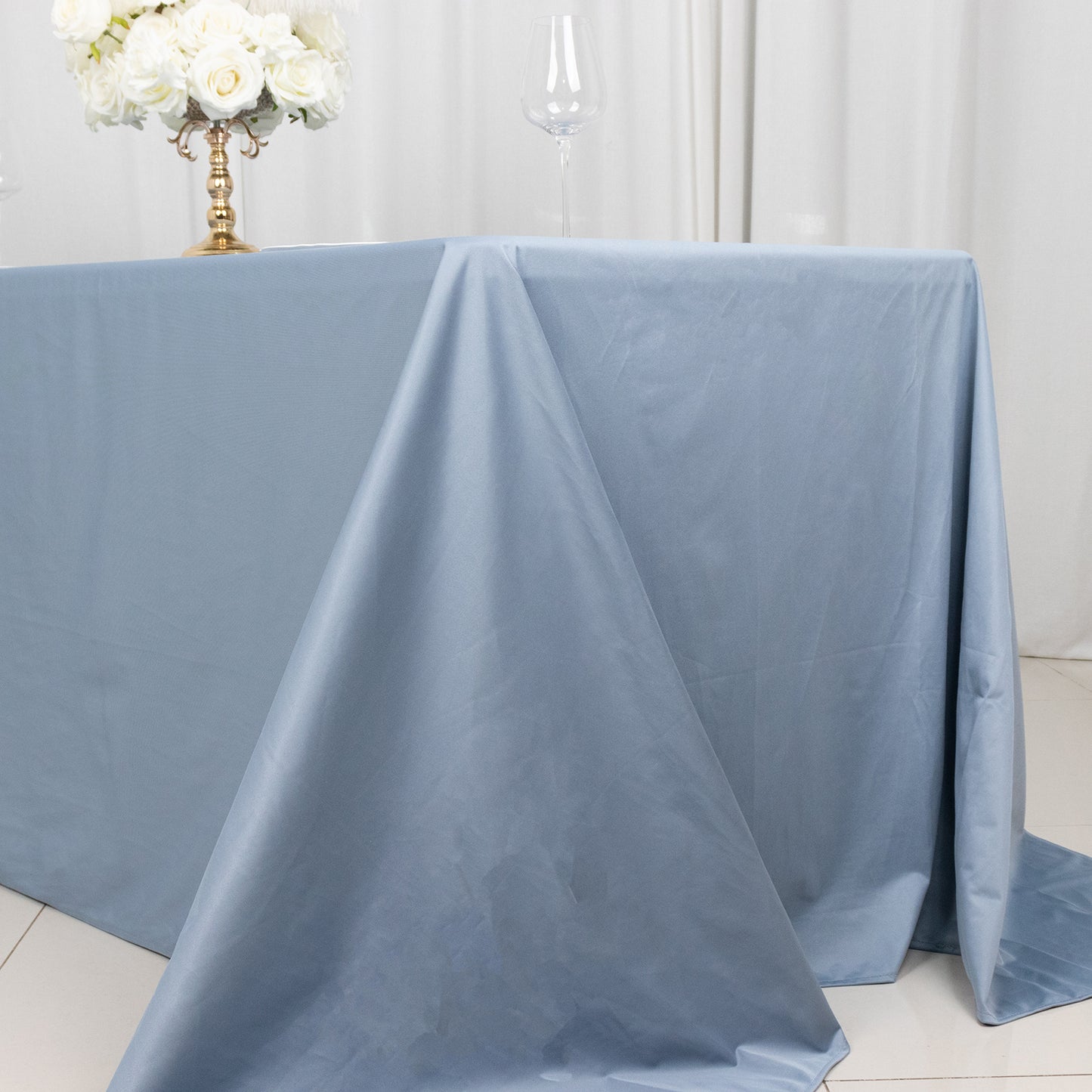 90"x132" Dusty Blue Premium Scuba Wrinkle Free Rectangular Tablecloth, Seamless Scuba Polyester Tablecloth