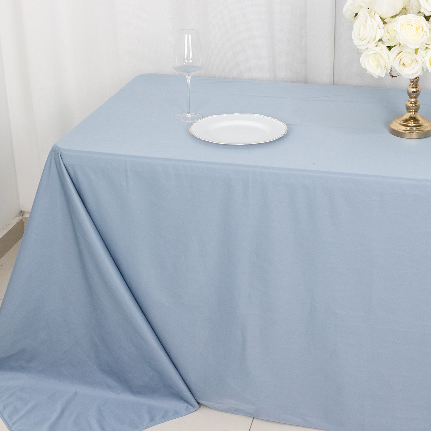 90"x132" Dusty Blue Premium Scuba Wrinkle Free Rectangular Tablecloth, Seamless Scuba Polyester Tablecloth